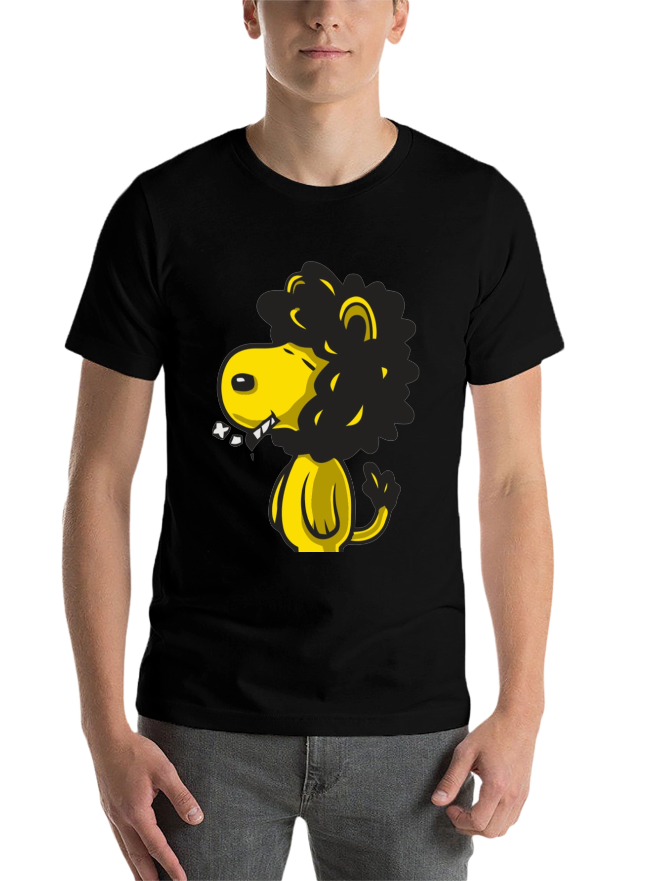 Cartoon Lion Graphic T-Shirt - Black