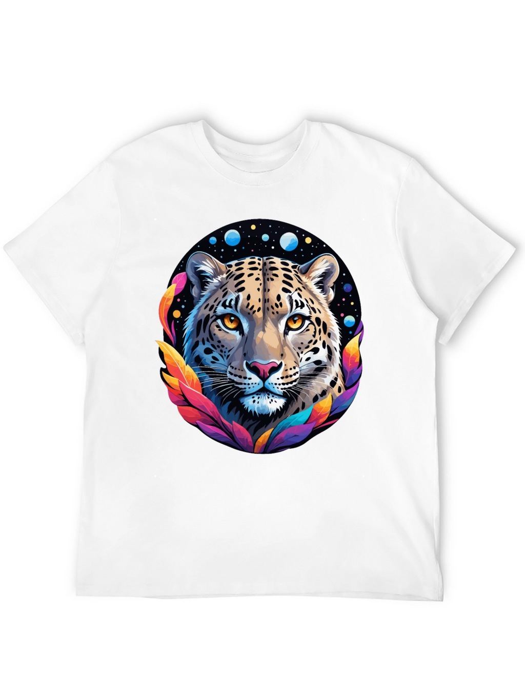 Leopard Galaxy Graphic Print Tee - Stylish Black T-Shirt