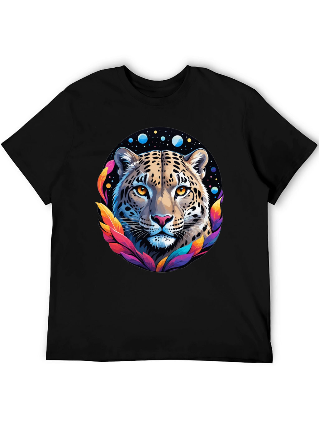 Leopard Galaxy Graphic Print Tee - Stylish Black T-Shirt