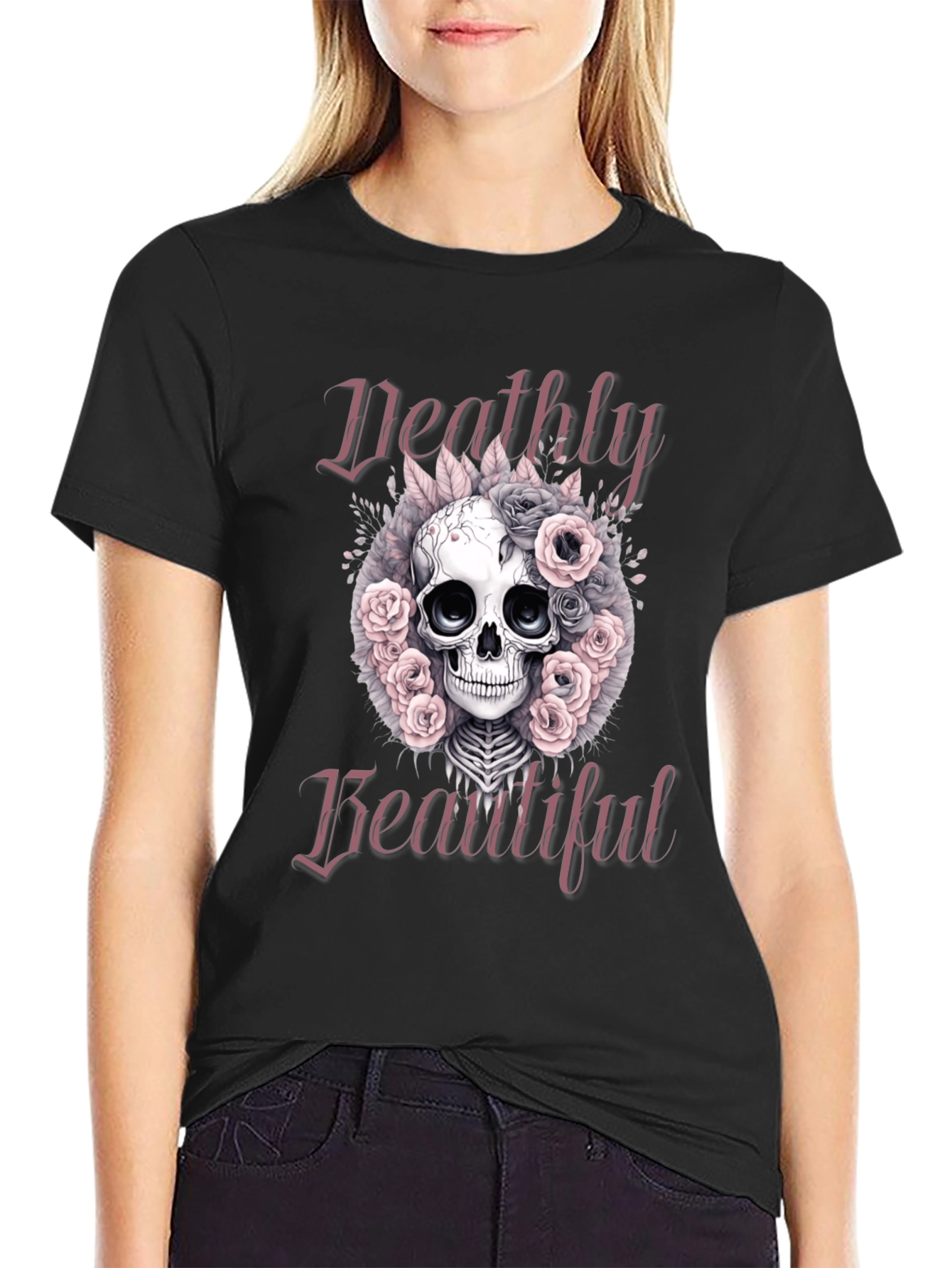 Deathly Beautiful Skull Graphic T-Shirt