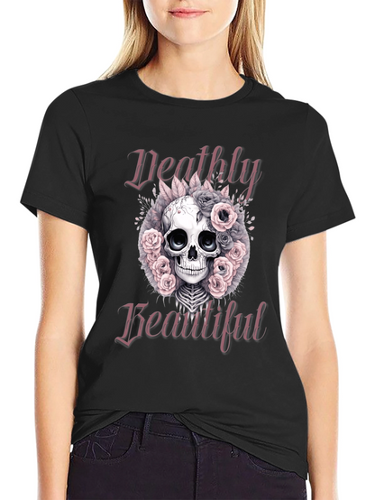 Deathly Beautiful Skull Graphic T-Shirt