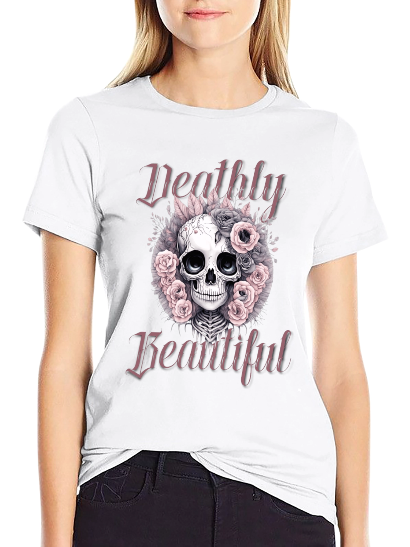 Deathly Beautiful Skull Graphic T-Shirt
