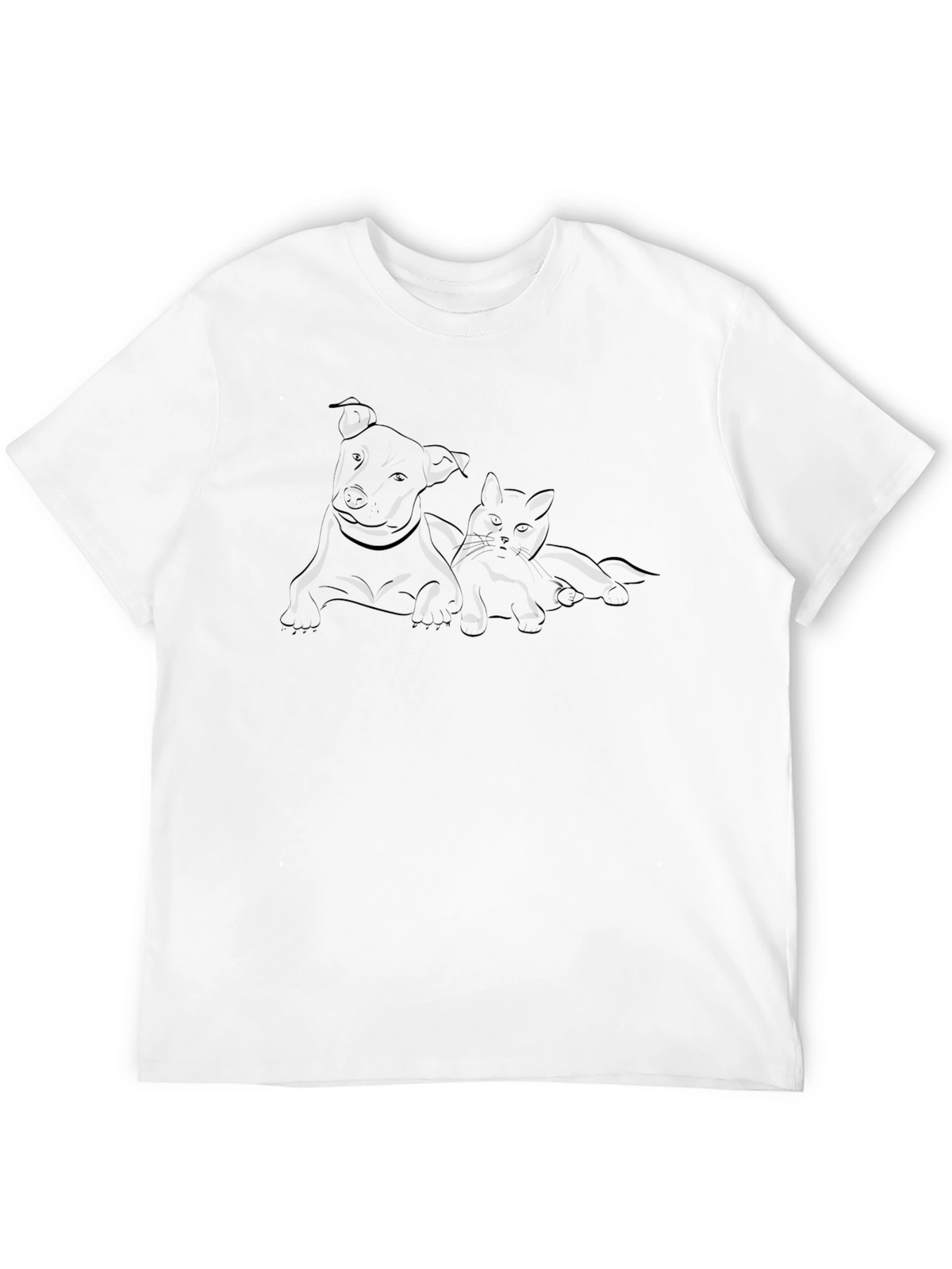 Dog and Cat Line Art Black T-Shirt
