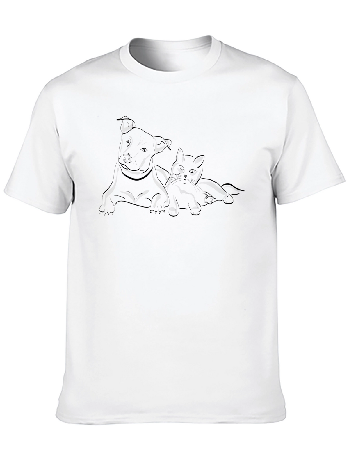 Dog and Cat Line Art Black T-Shirt