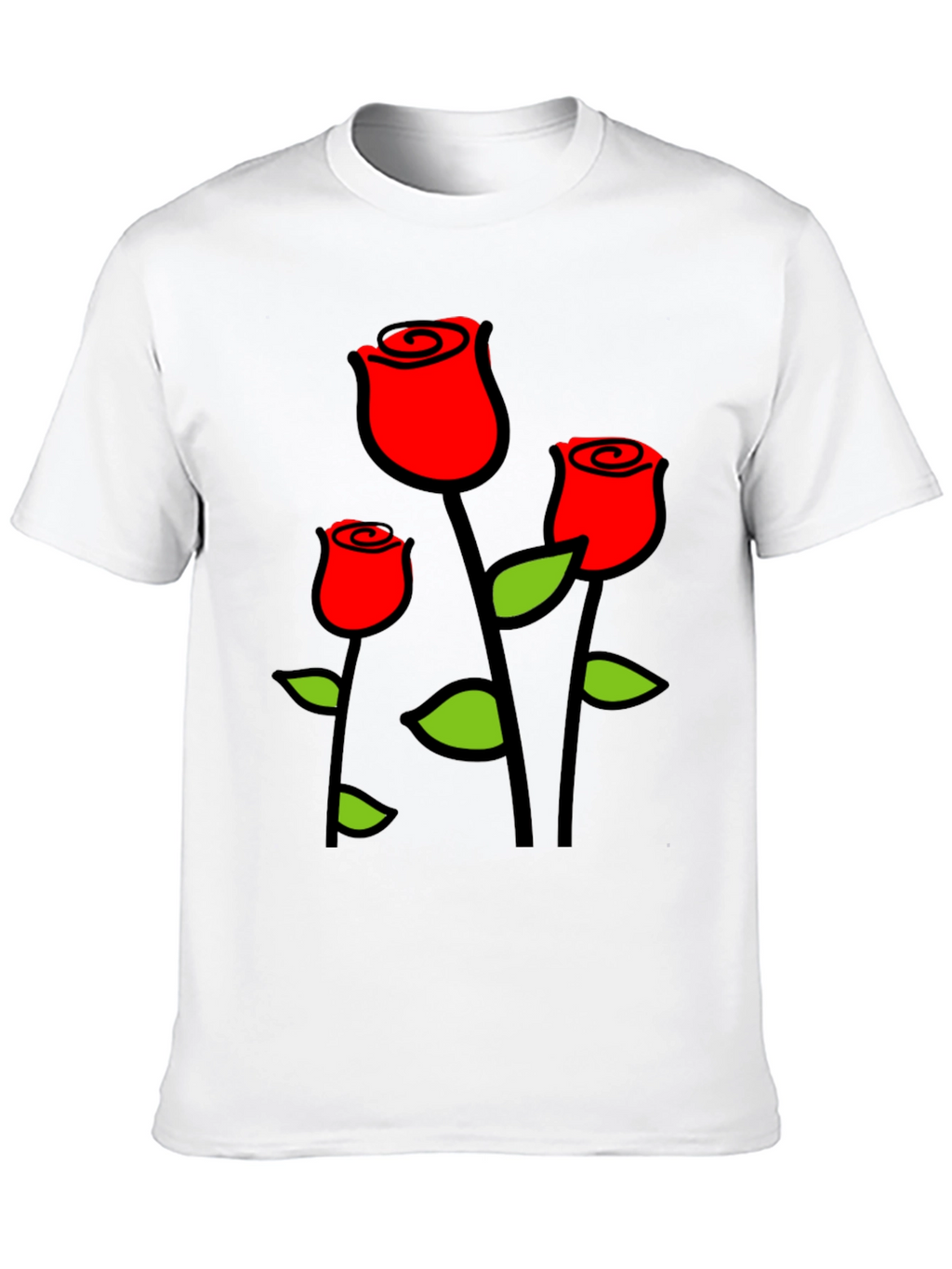 Black T-Shirt with Red Roses Graphic Print