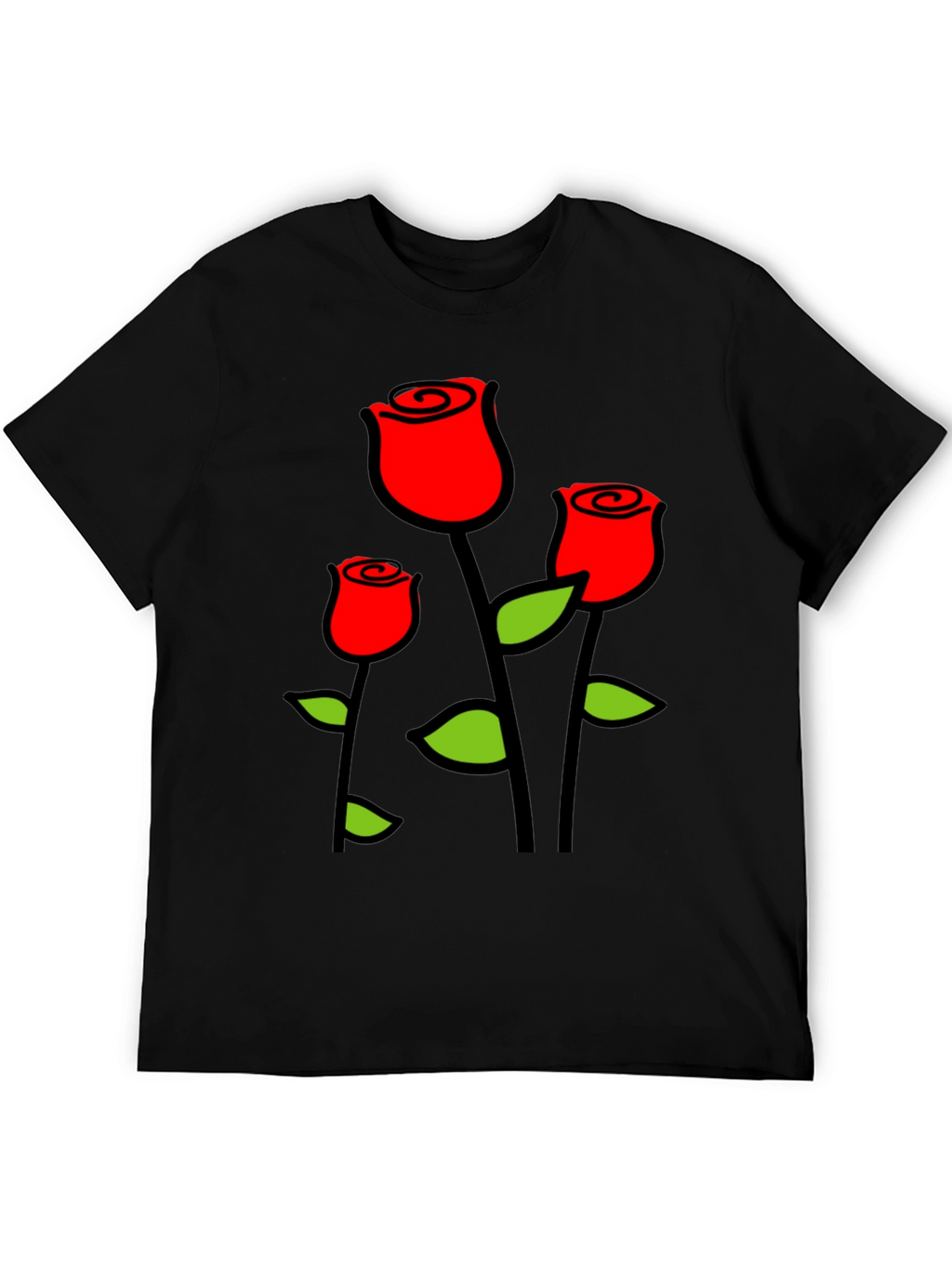Black T-Shirt with Red Roses Graphic Print