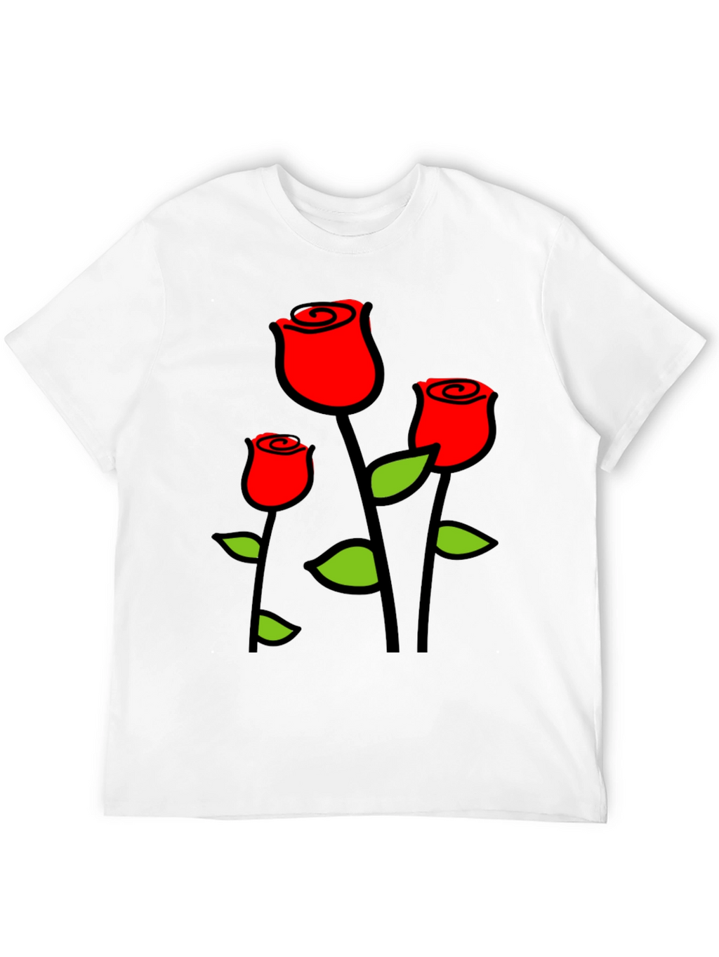 Black T-Shirt with Red Roses Graphic Print