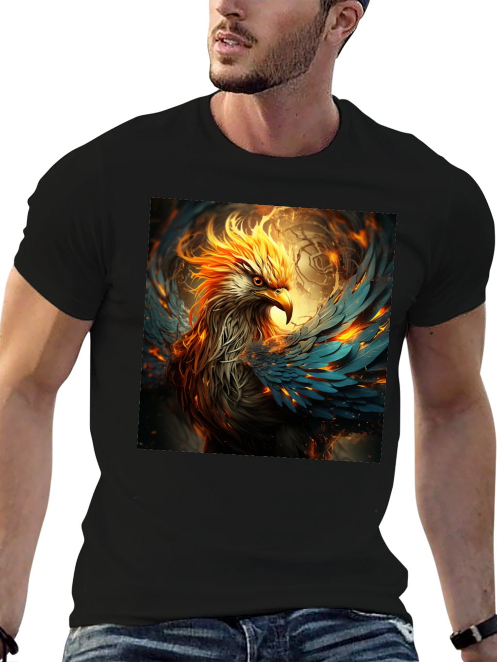 Fiery Phoenix Graphic Tee - Bold Black T-Shirt