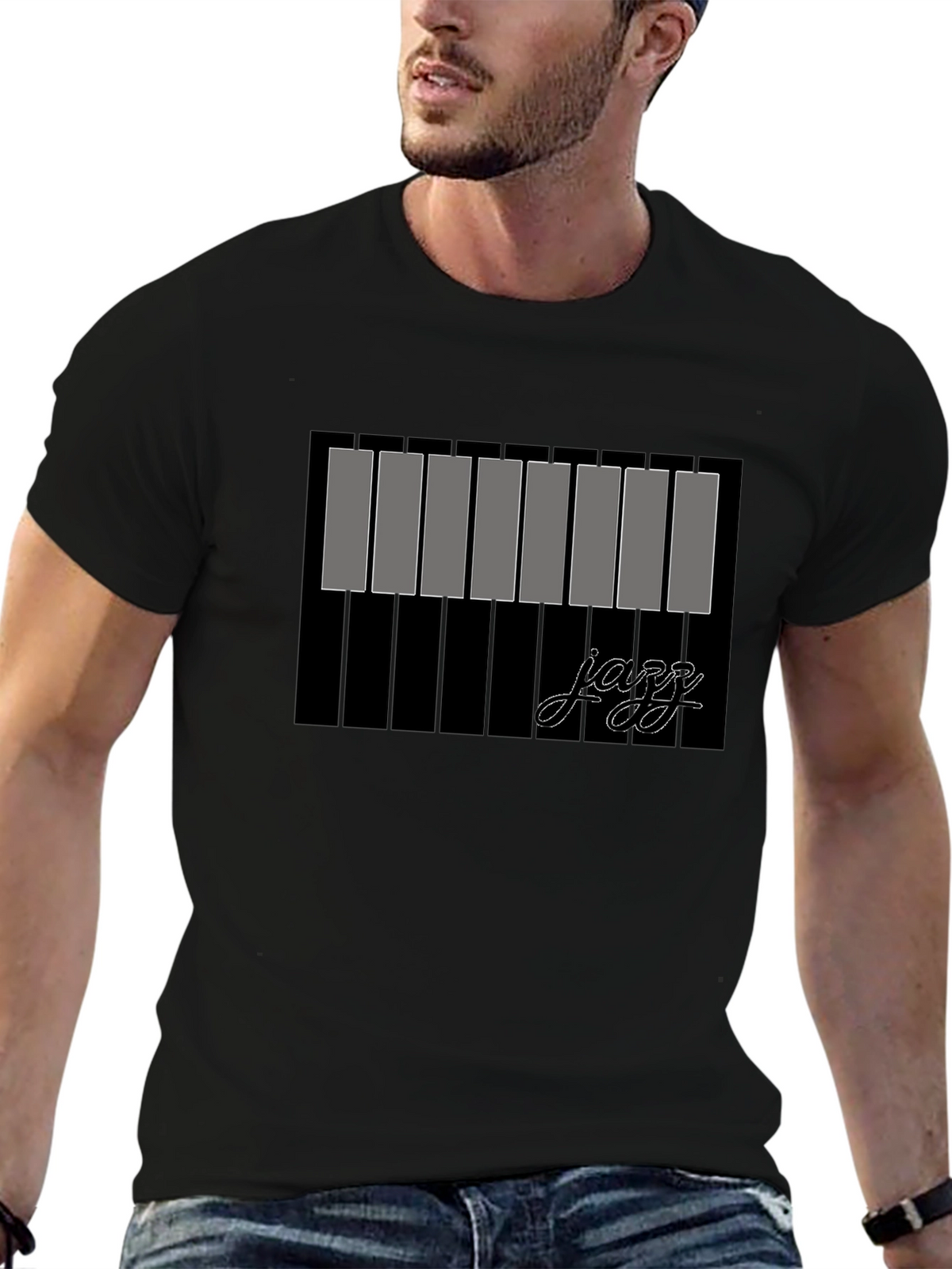 Jazz Piano Keys Graphic Black T-Shirt