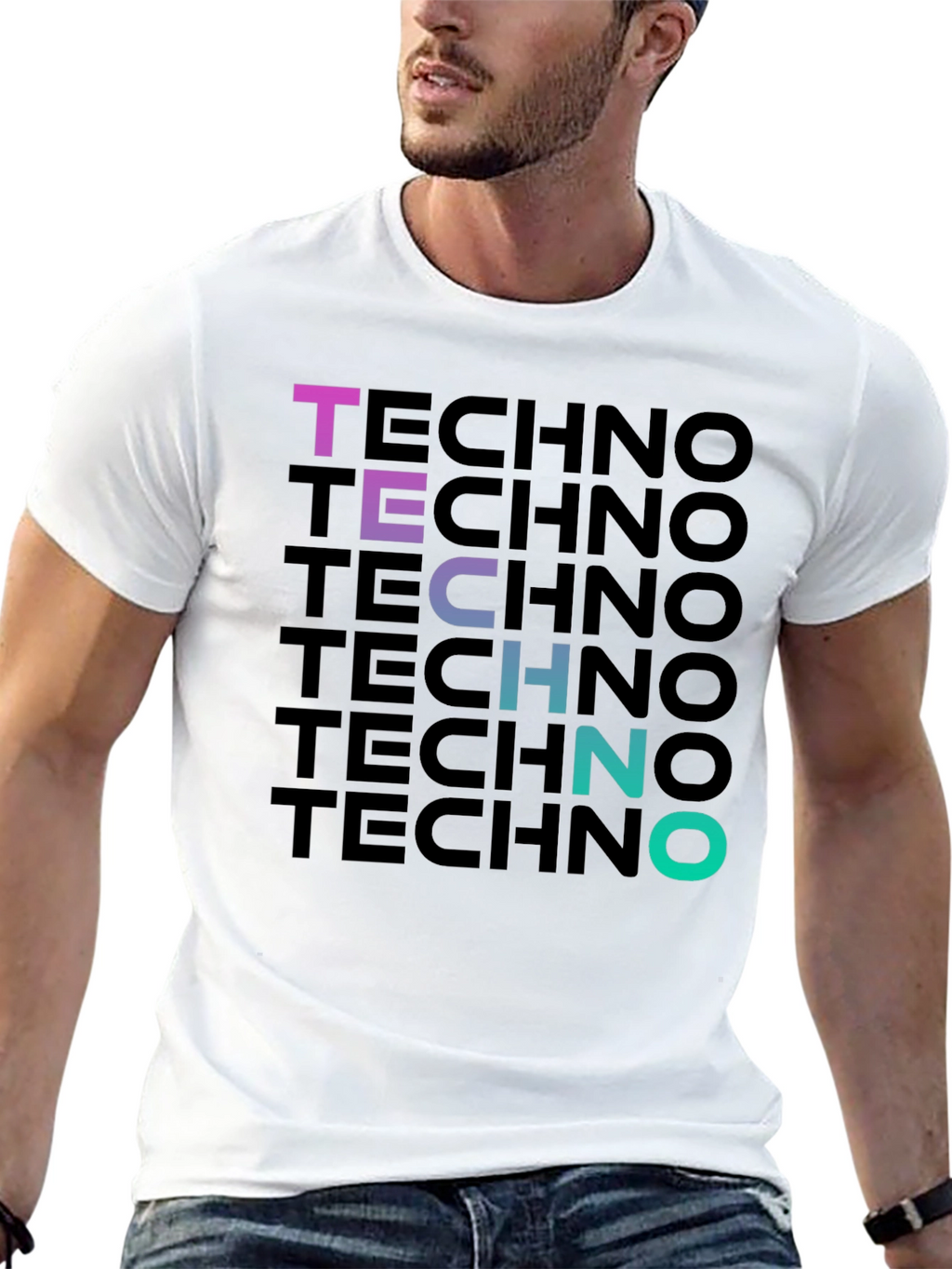 Techno Gradient T-Shirt - Bold Graphic Print
