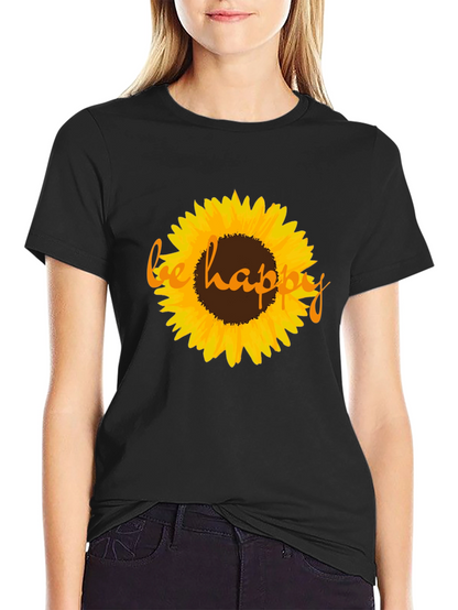 Sunflower Be Happy Graphic Black T-Shirt