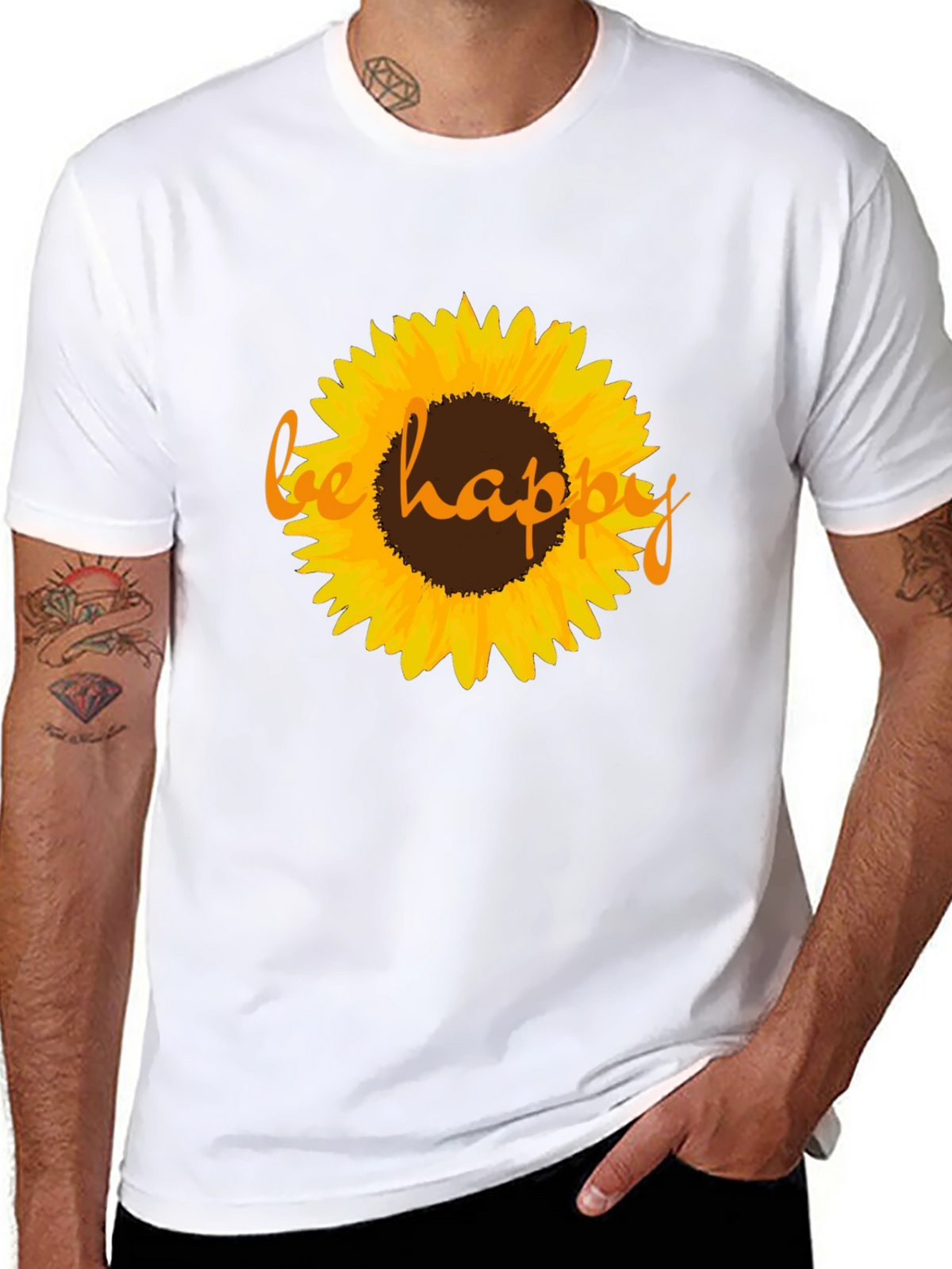 Sunflower Be Happy Graphic Black T-Shirt