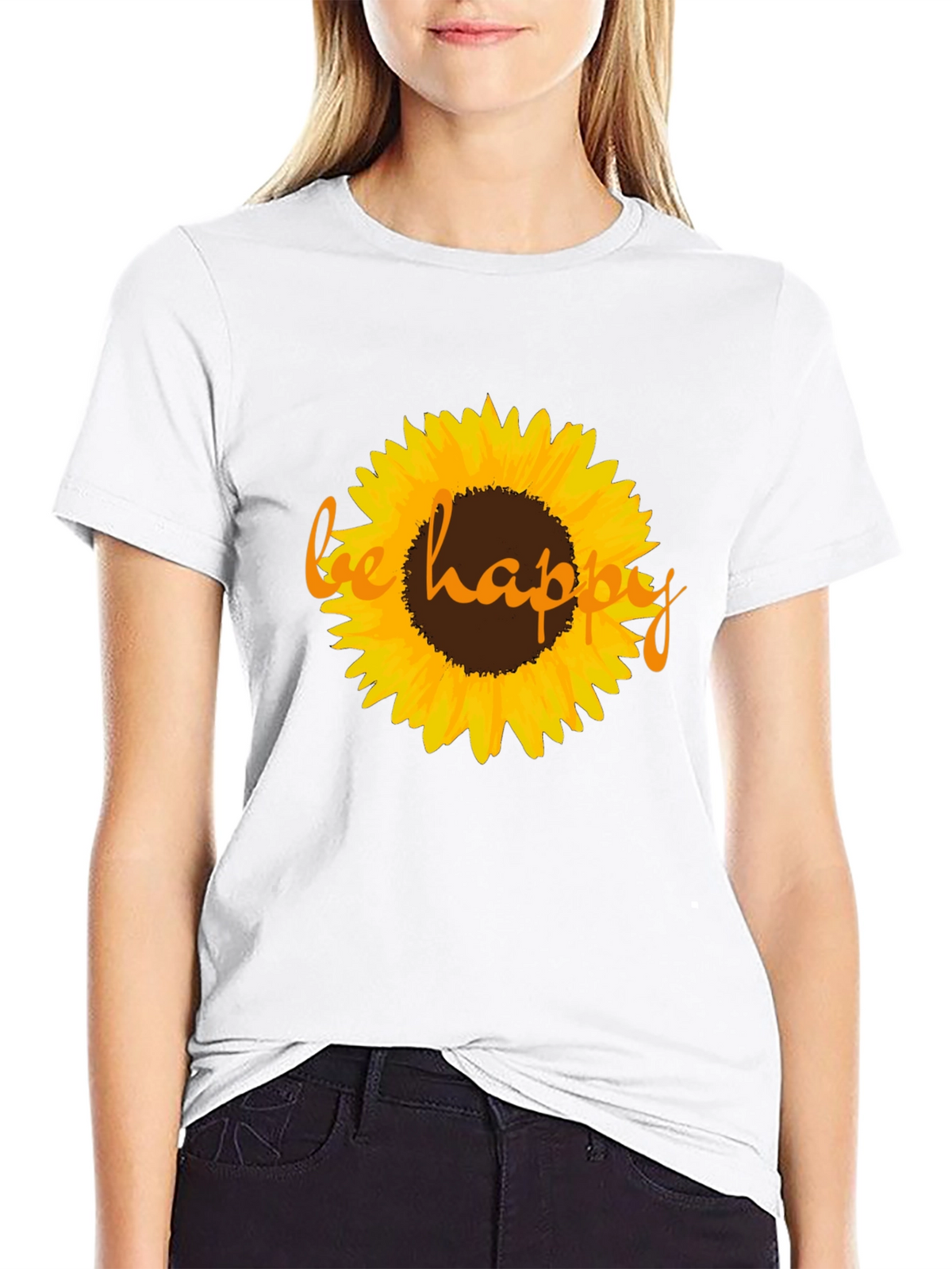 Sunflower Be Happy Graphic Black T-Shirt
