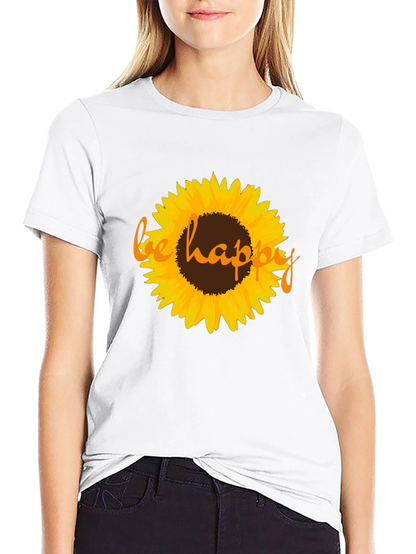 Sunflower Be Happy Graphic Black T-Shirt