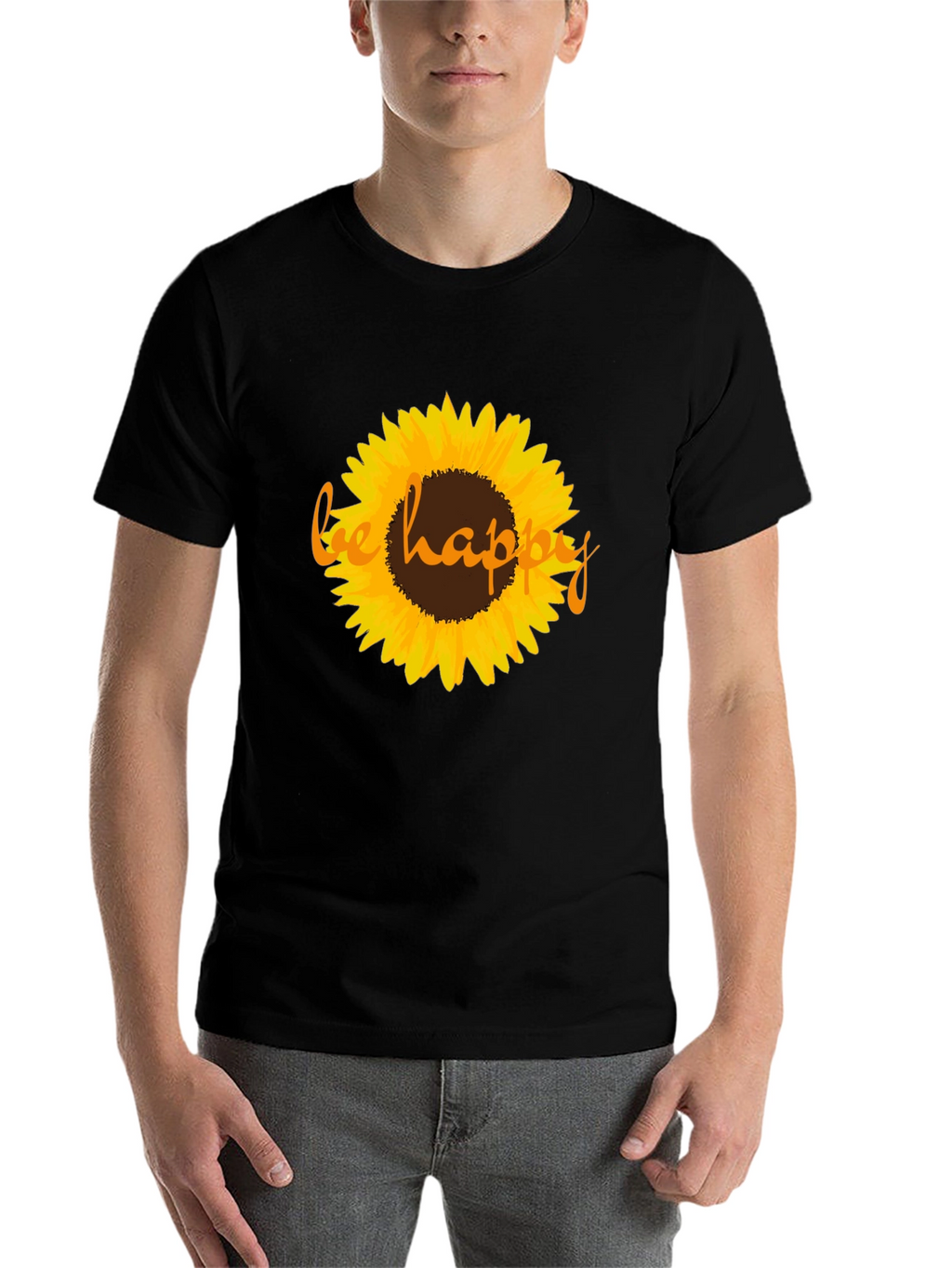 Sunflower Be Happy Graphic Black T-Shirt