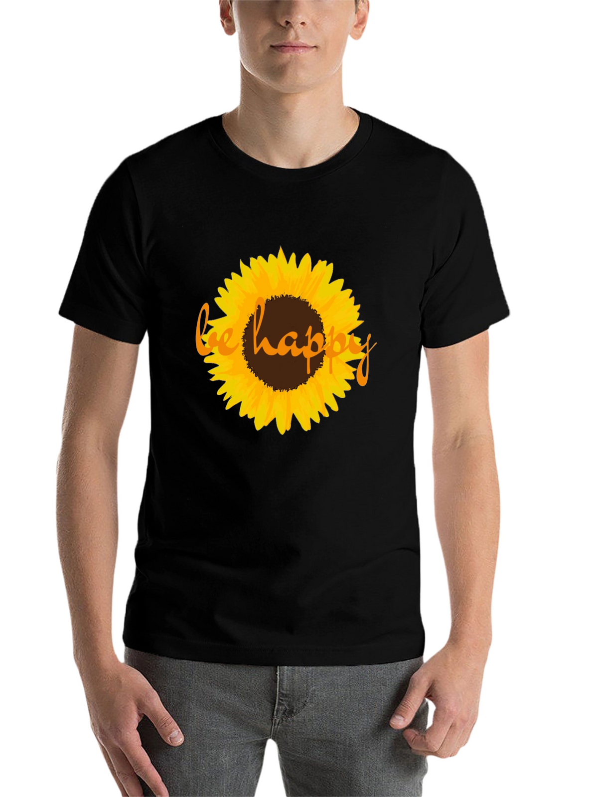 Sunflower Be Happy Graphic Black T-Shirt