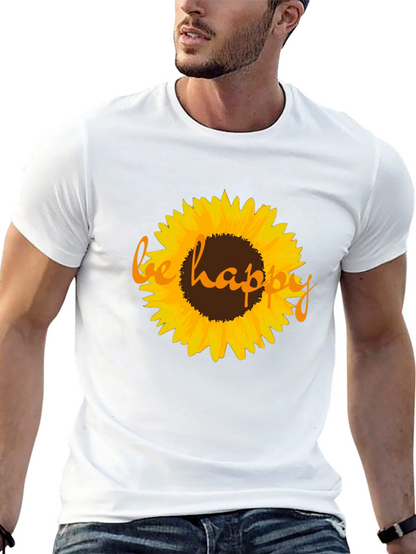 Sunflower Be Happy Graphic Black T-Shirt