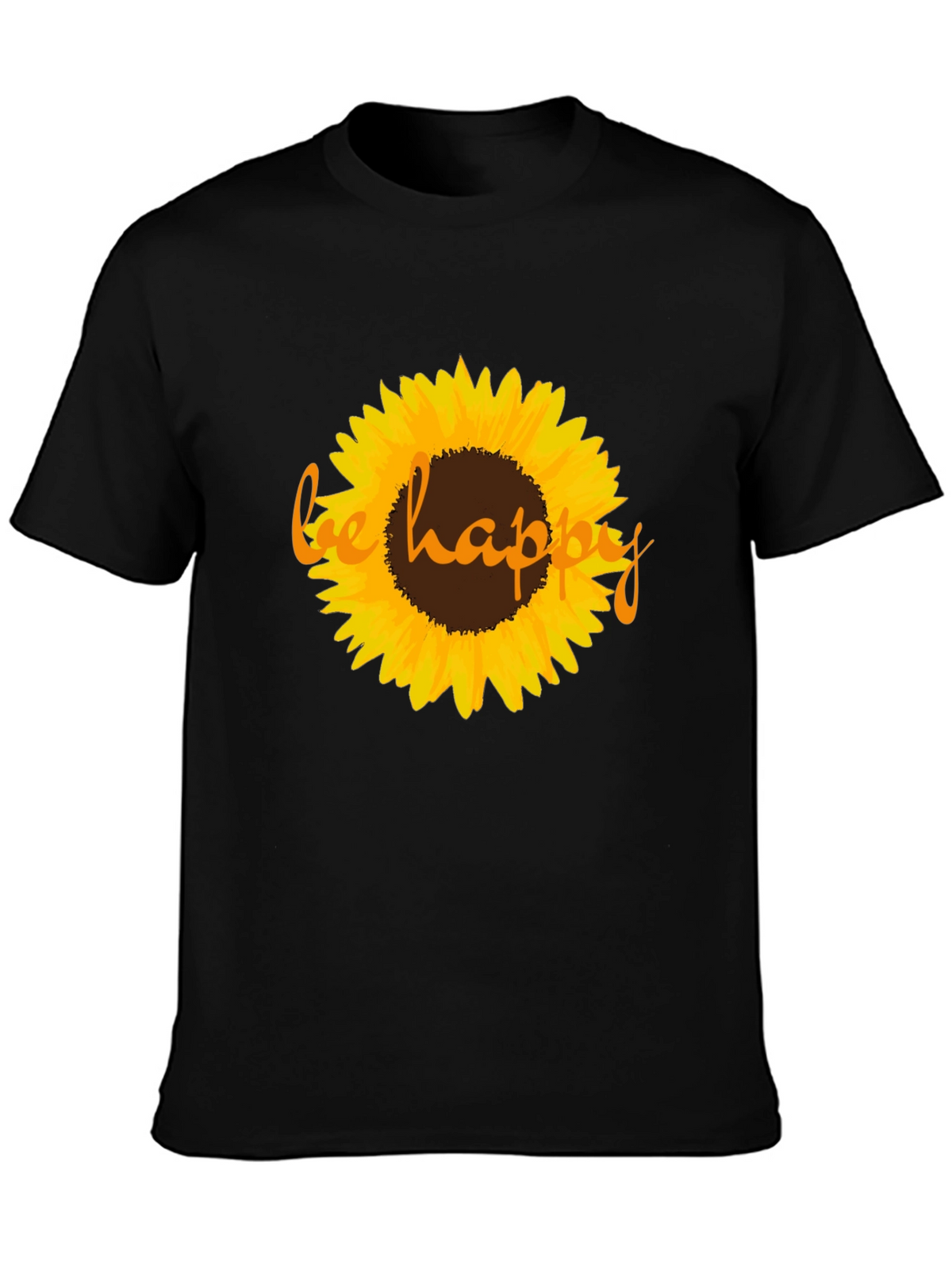 Sunflower Be Happy Graphic Black T-Shirt