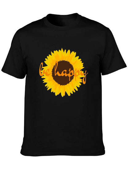 Sunflower Be Happy Graphic Black T-Shirt