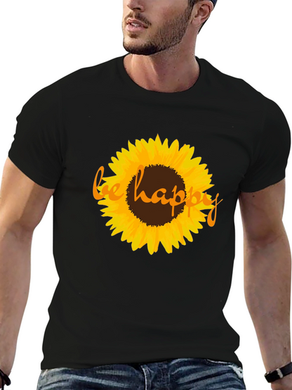 Sunflower Be Happy Graphic Black T-Shirt