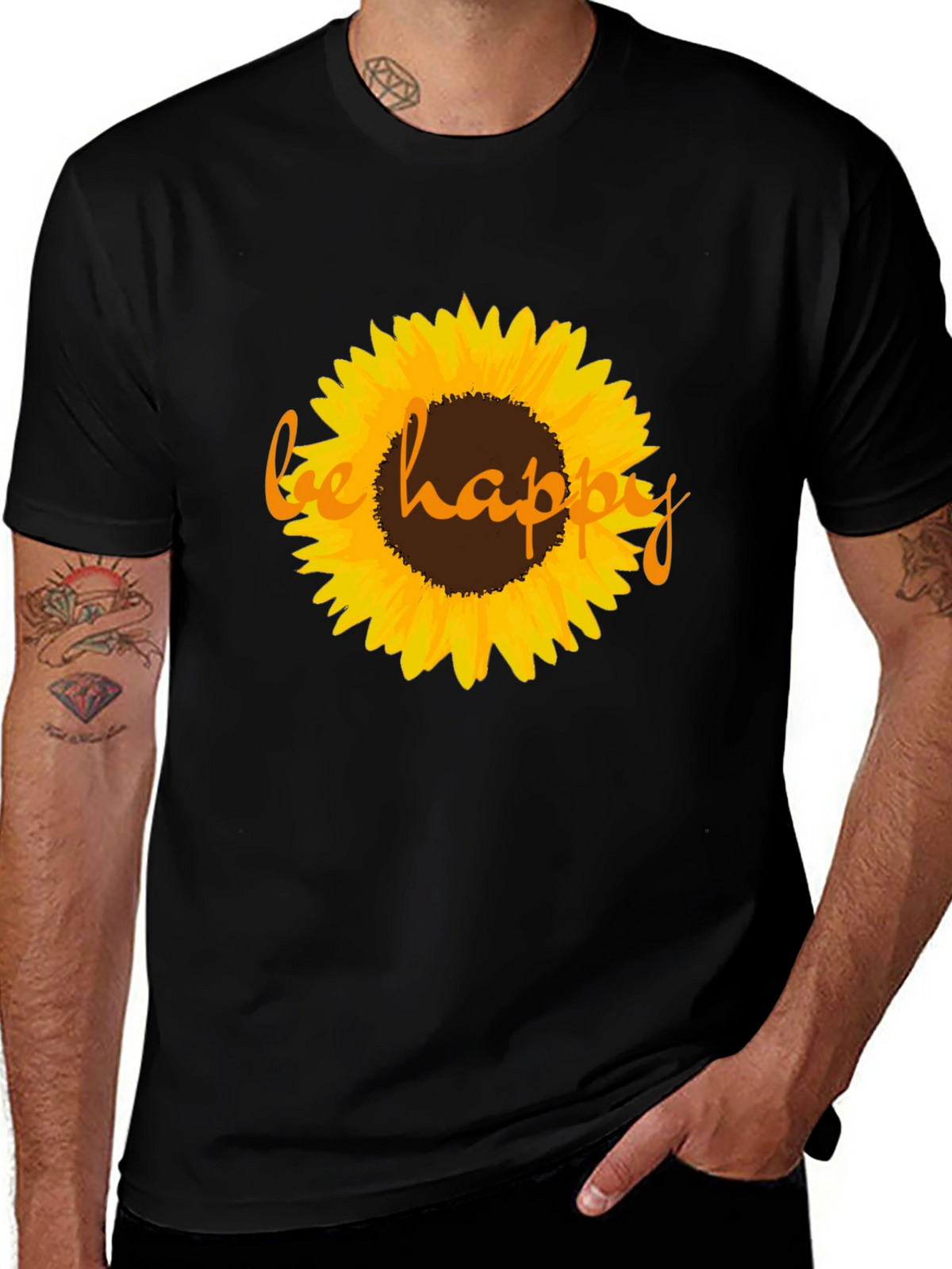 Sunflower Be Happy Graphic Black T-Shirt