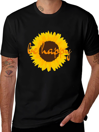 Sunflower Be Happy Graphic Black T-Shirt