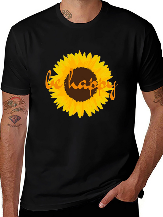 Sunflower Be Happy Graphic Black T-Shirt