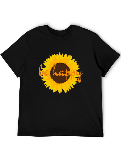 Sunflower Be Happy Graphic Black T-Shirt