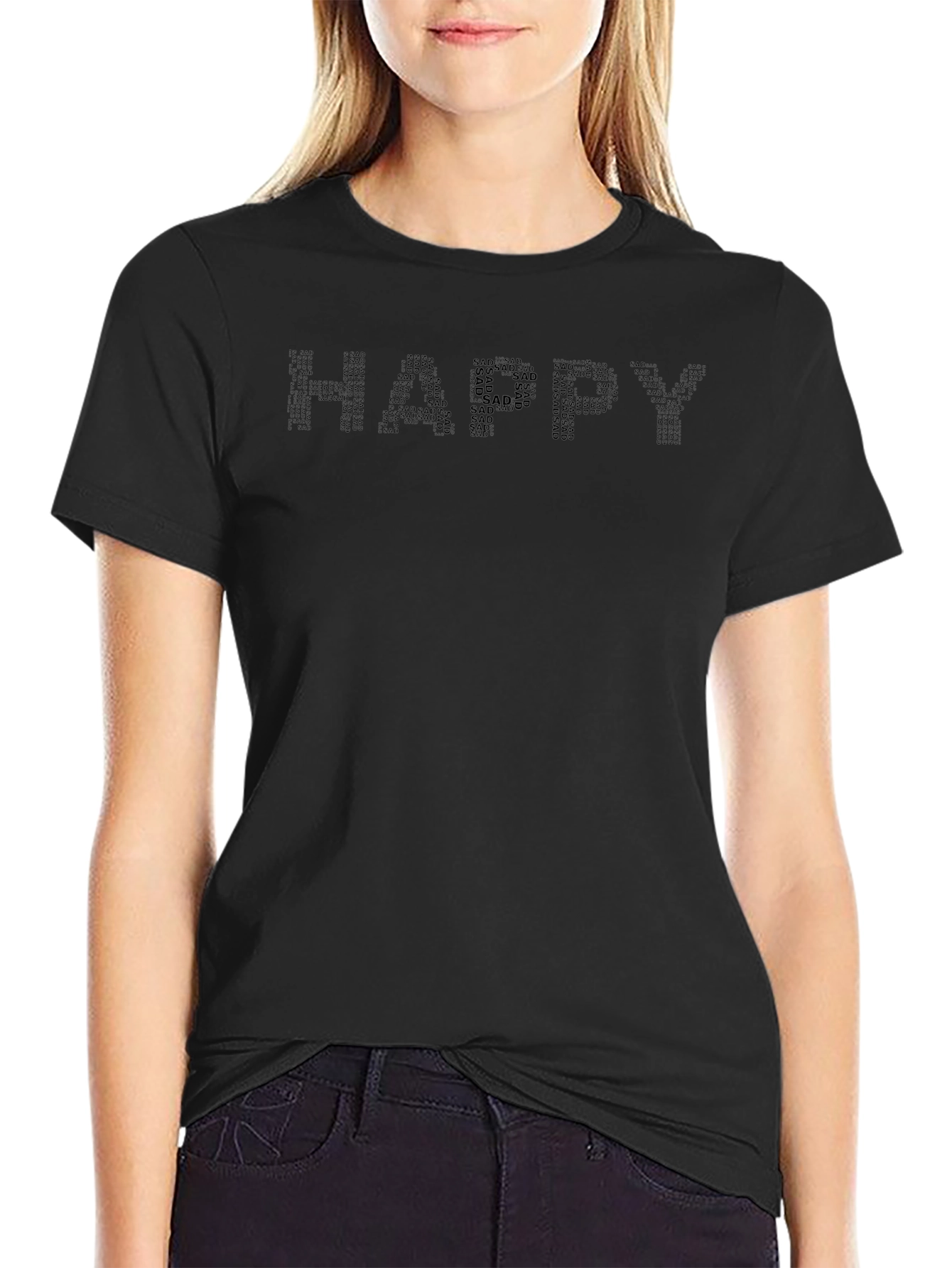 Happy/Sad Word Art Mens Black T-Shirt