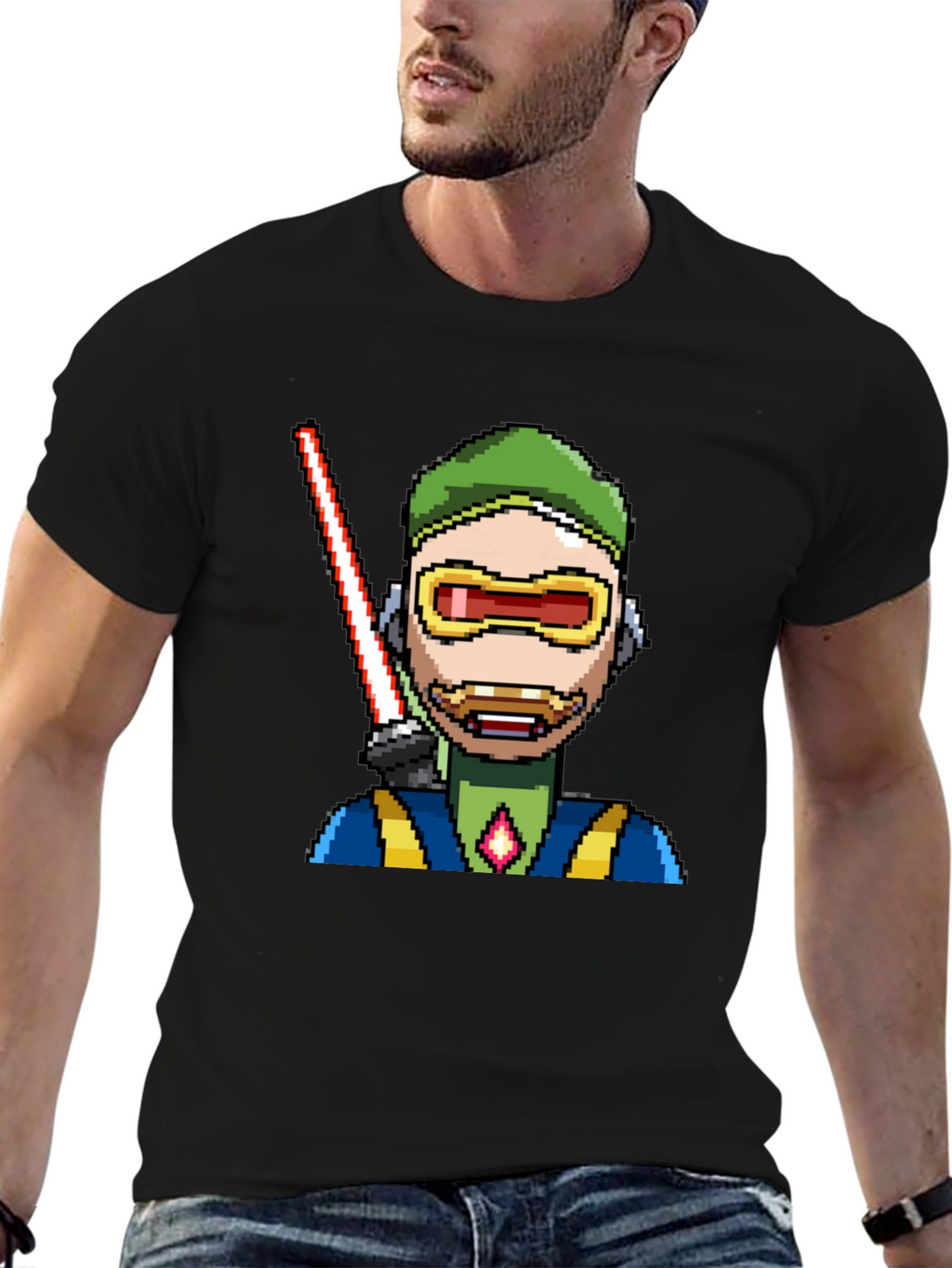 Pixel Art Sci-Fi Character Black T-Shirt