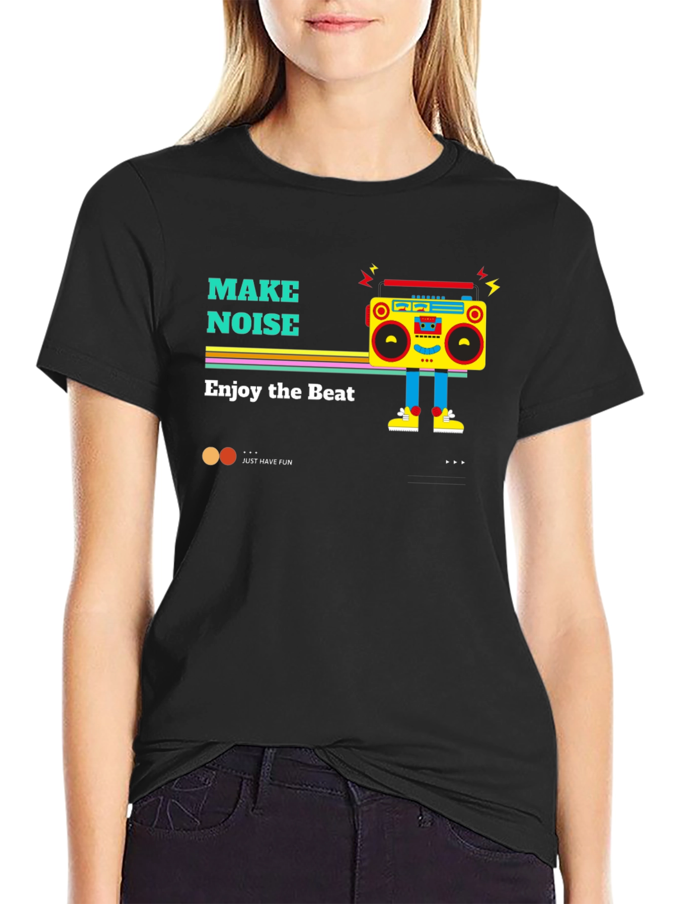 Retro Boombox Graphic Tee - Make Noise Enjoy the Beat