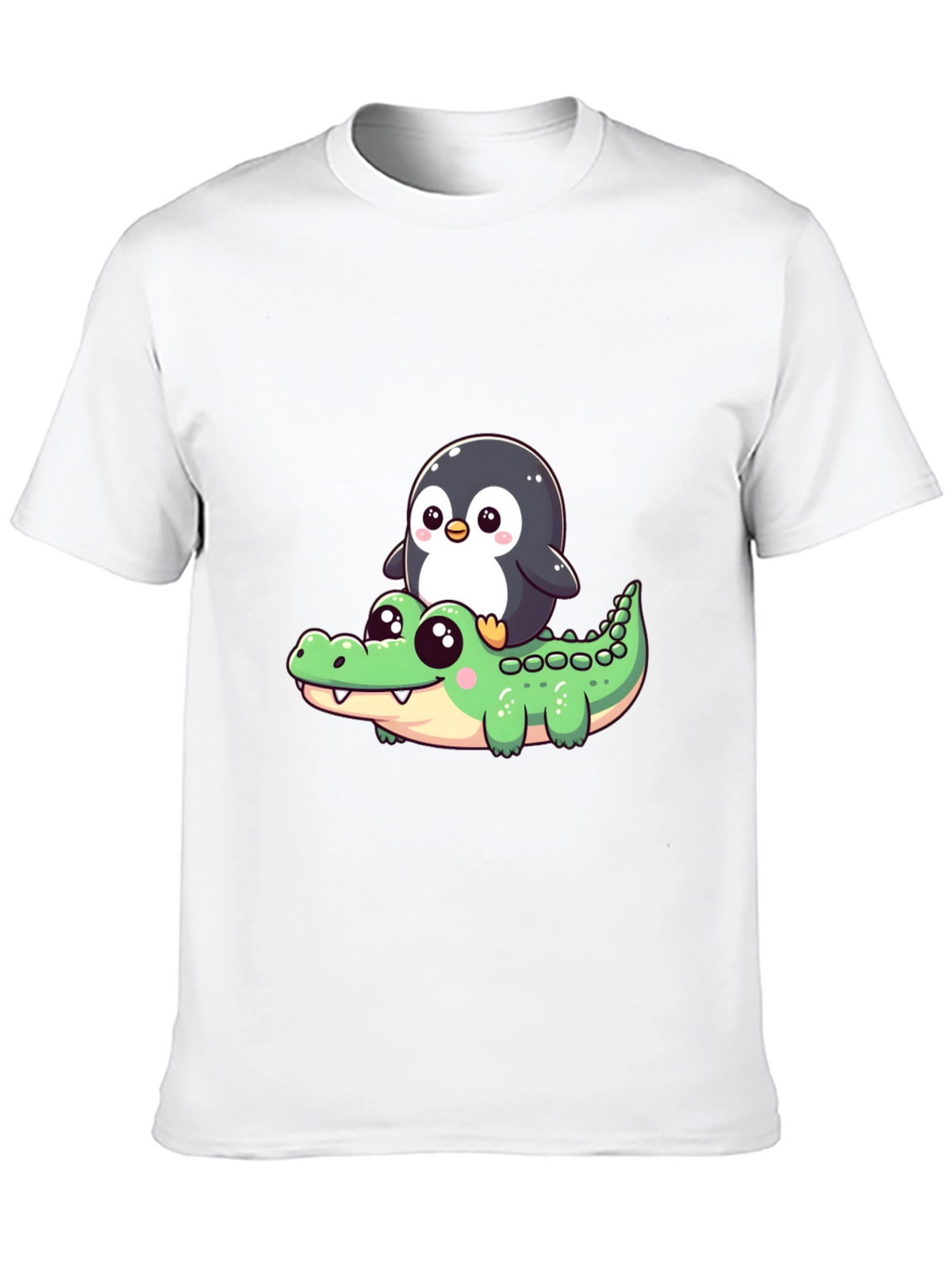 Cute Penguin Riding Alligator Graphic Tee - Black