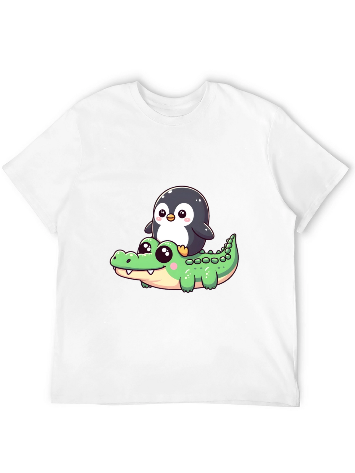 Cute Penguin Riding Alligator Graphic Tee - Black