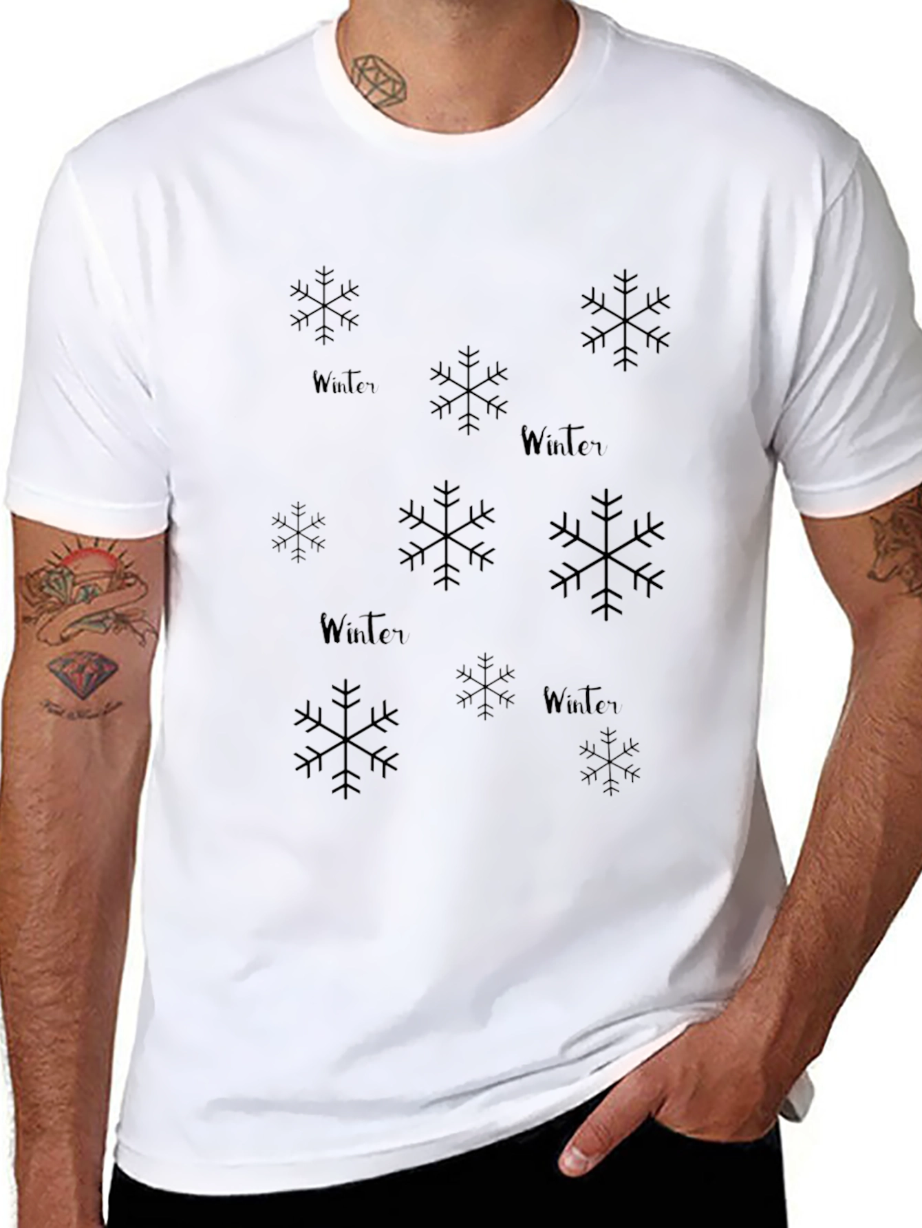 Winter Snowflake Graphic Black T-Shirt