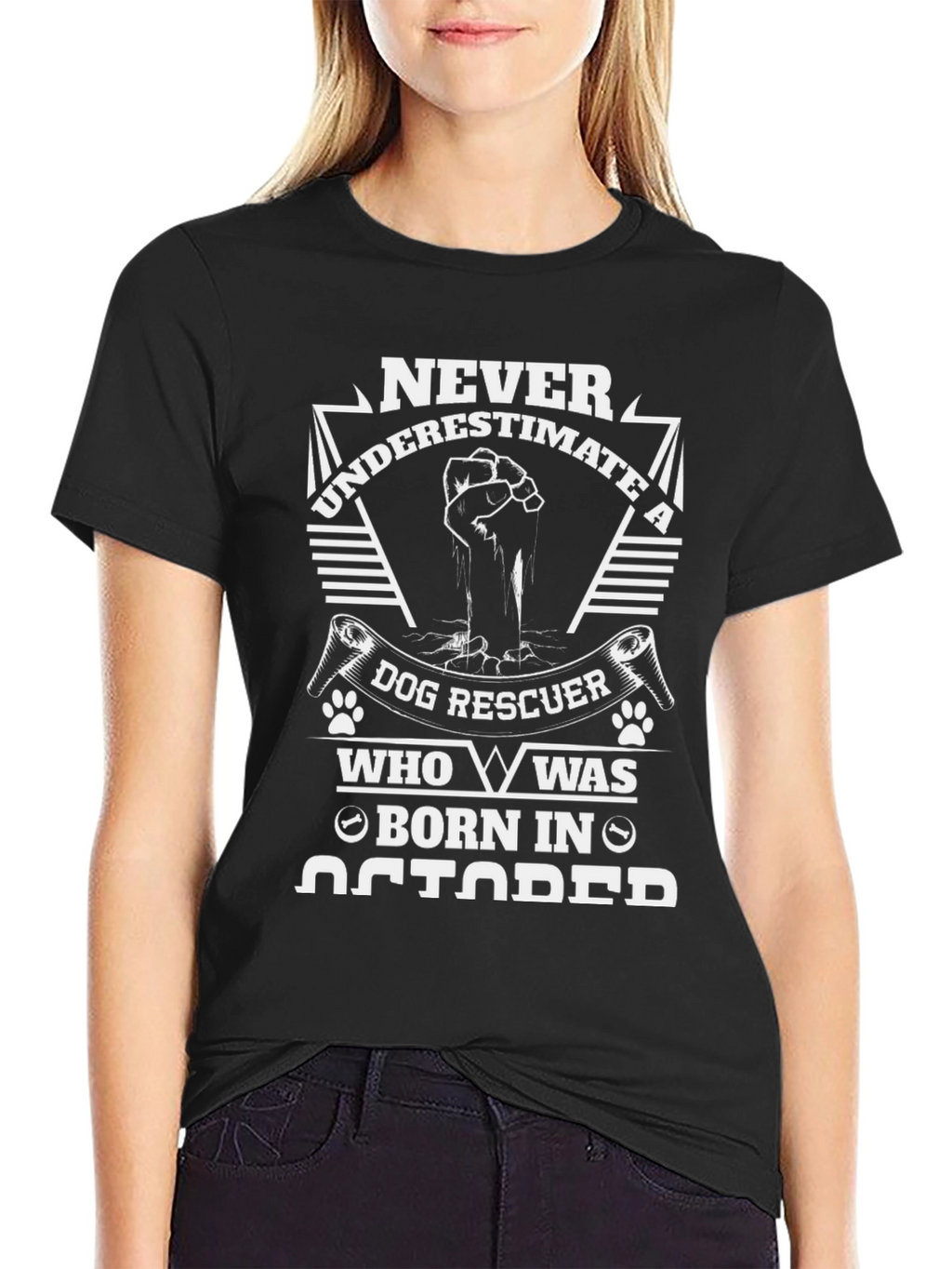 Never Underestimate Dog Rescuer Born in October T-Shirt