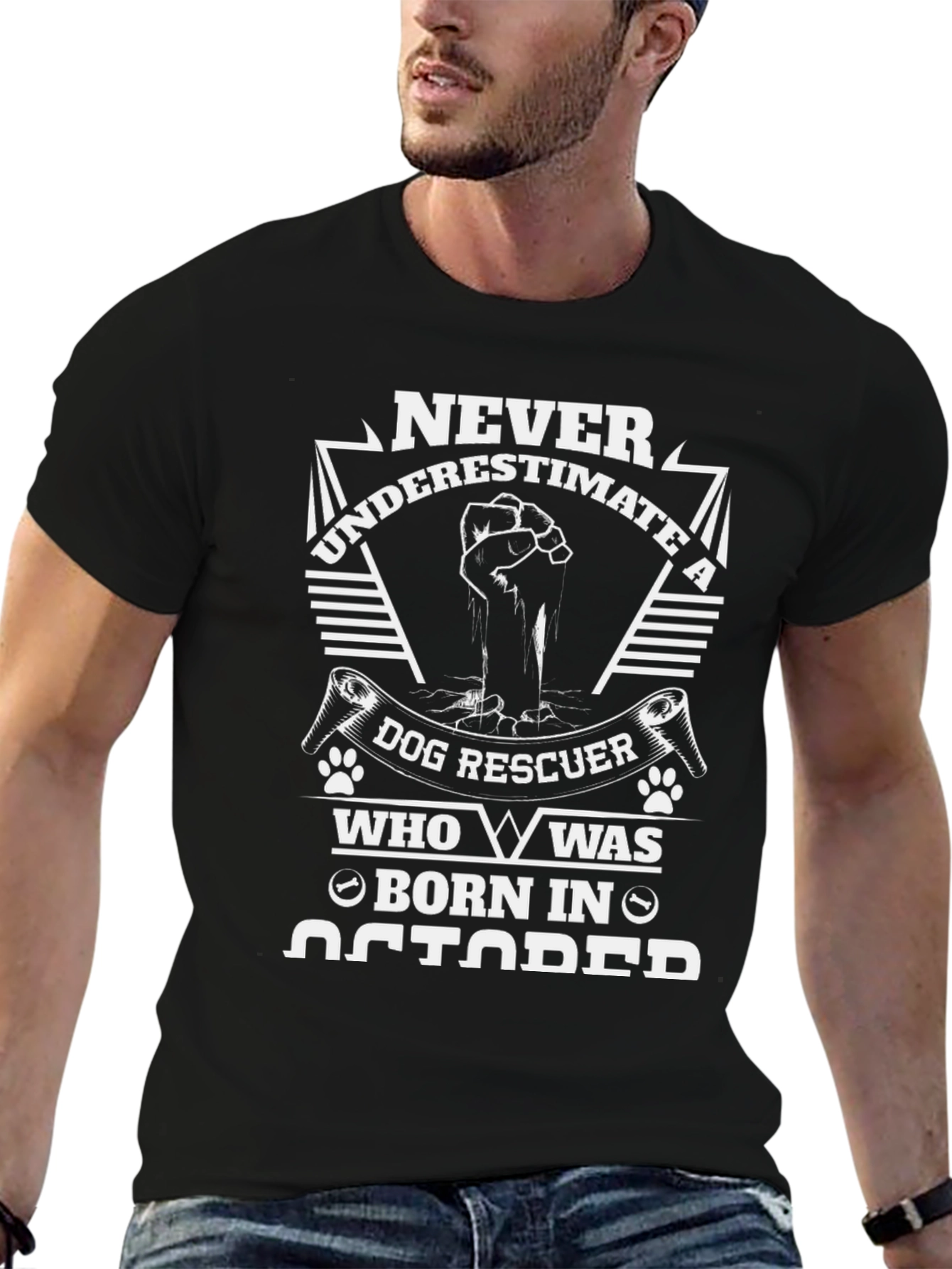 Never Underestimate Dog Rescuer Born in October T-Shirt