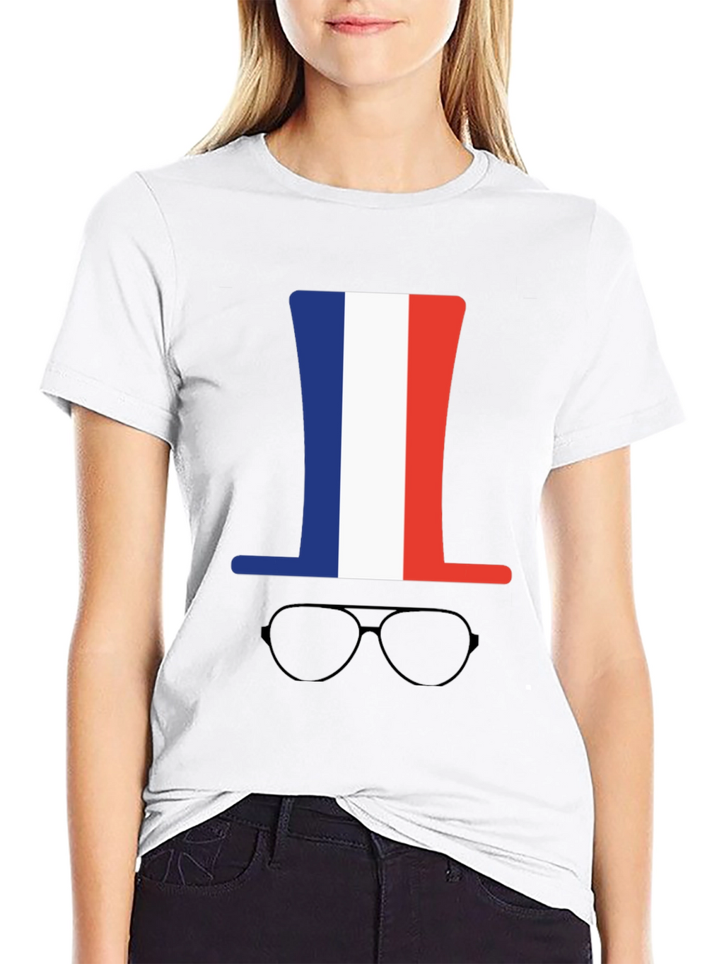 French Flag Hat & Glasses Graphic Tee