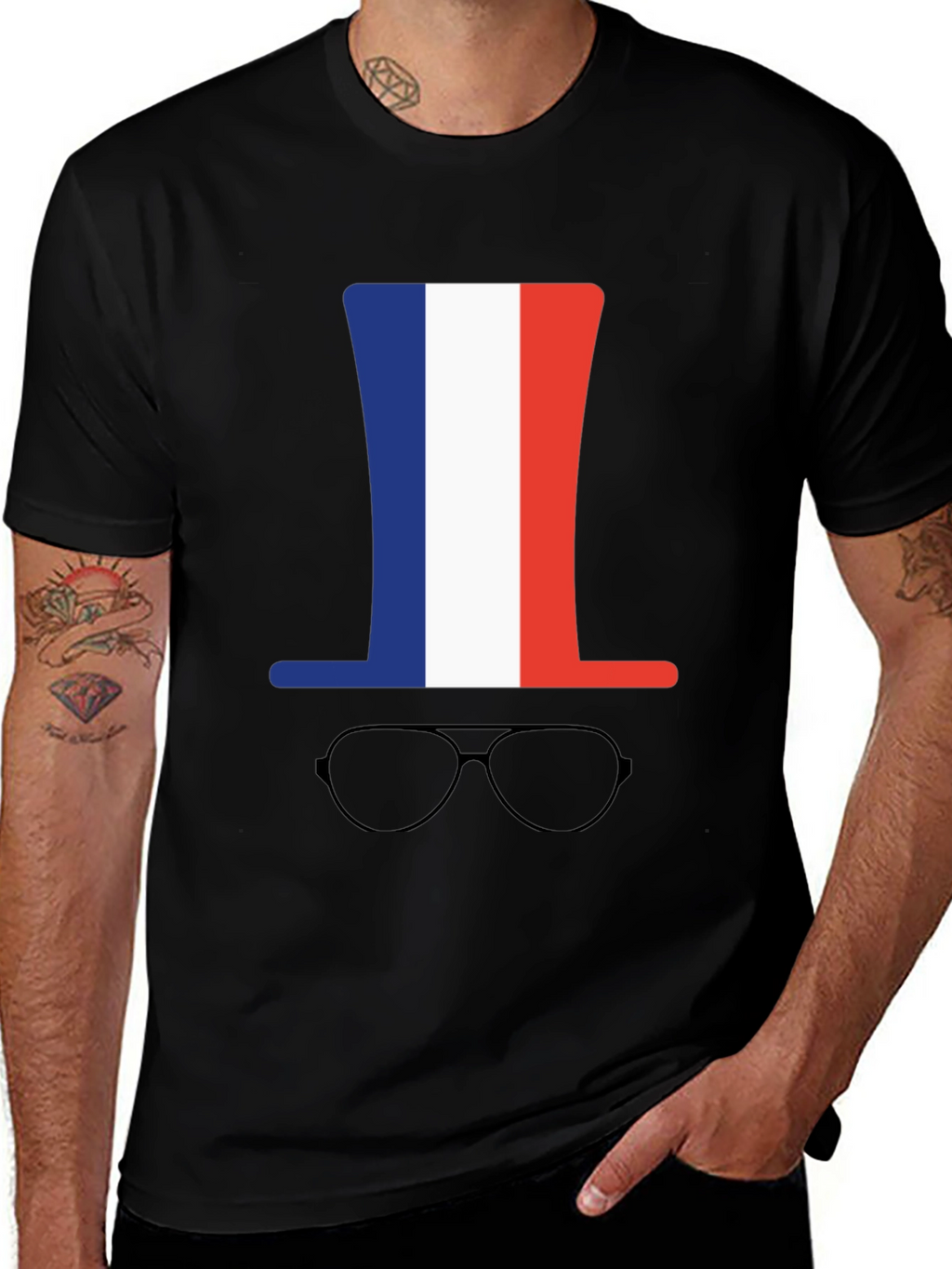 French Flag Hat & Glasses Graphic Tee