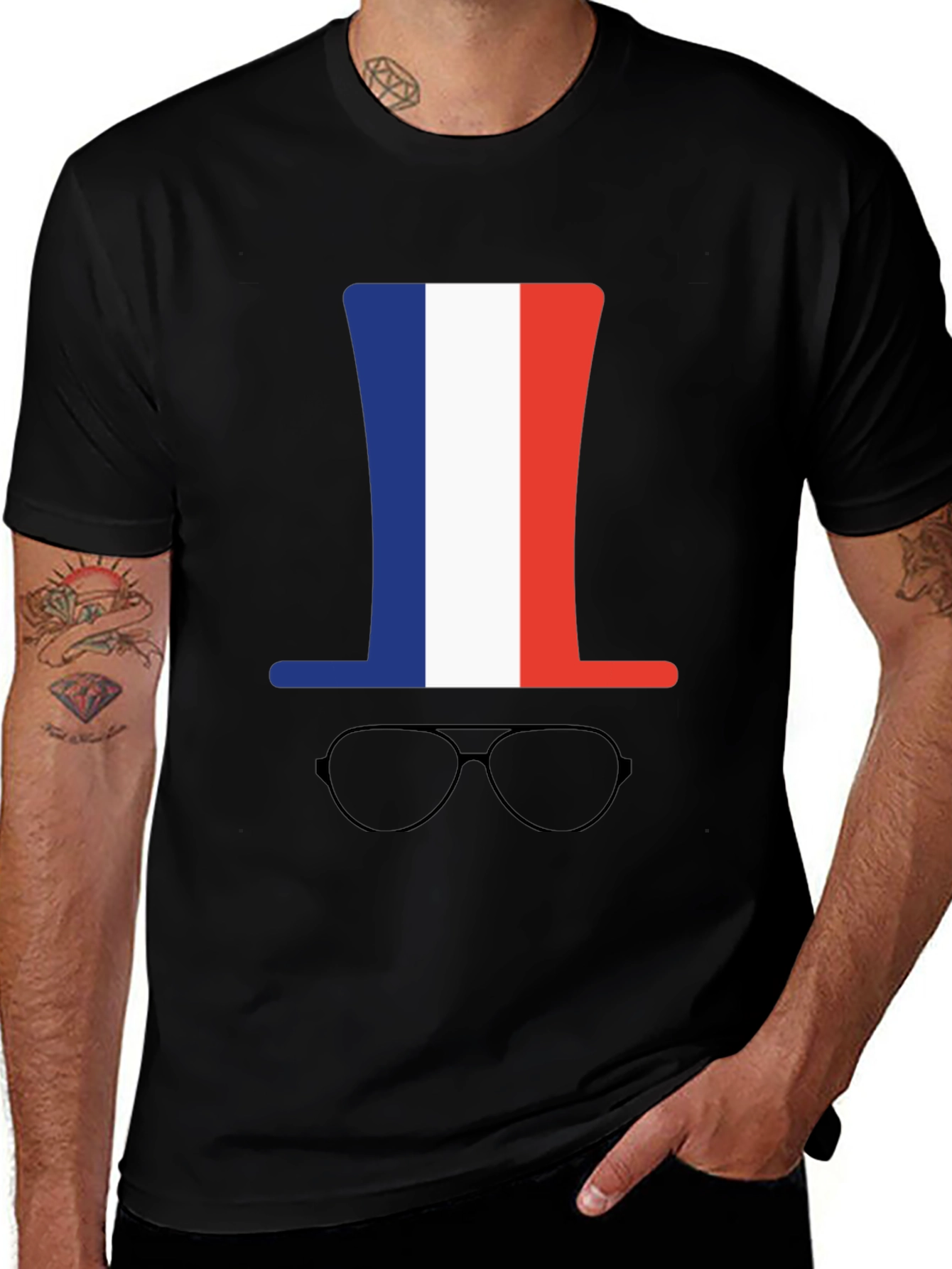 French Flag Hat & Glasses Graphic Tee