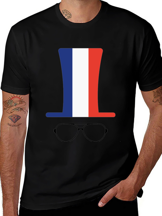 French Flag Hat & Glasses Graphic Tee