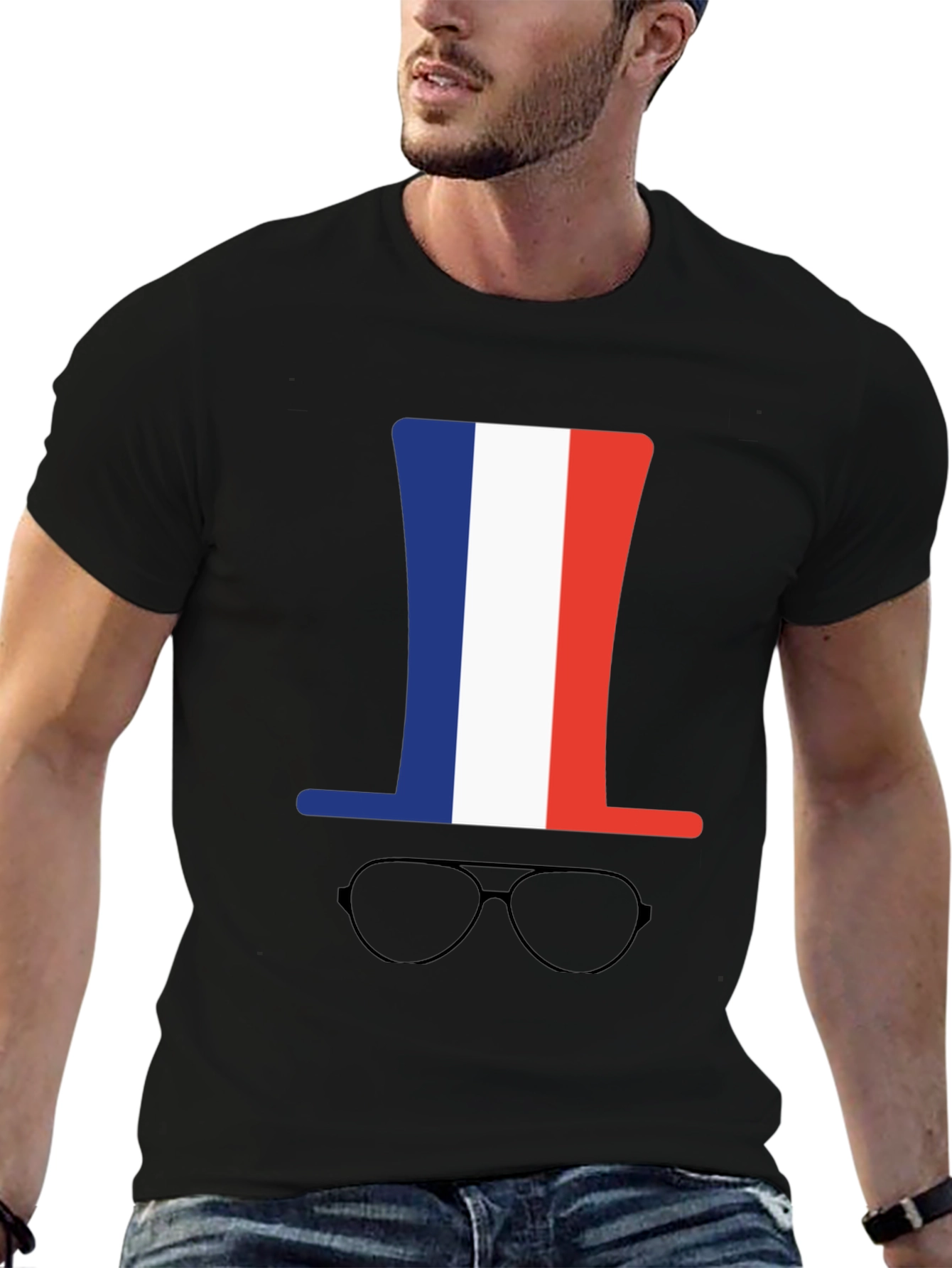 French Flag Hat & Glasses Graphic Tee