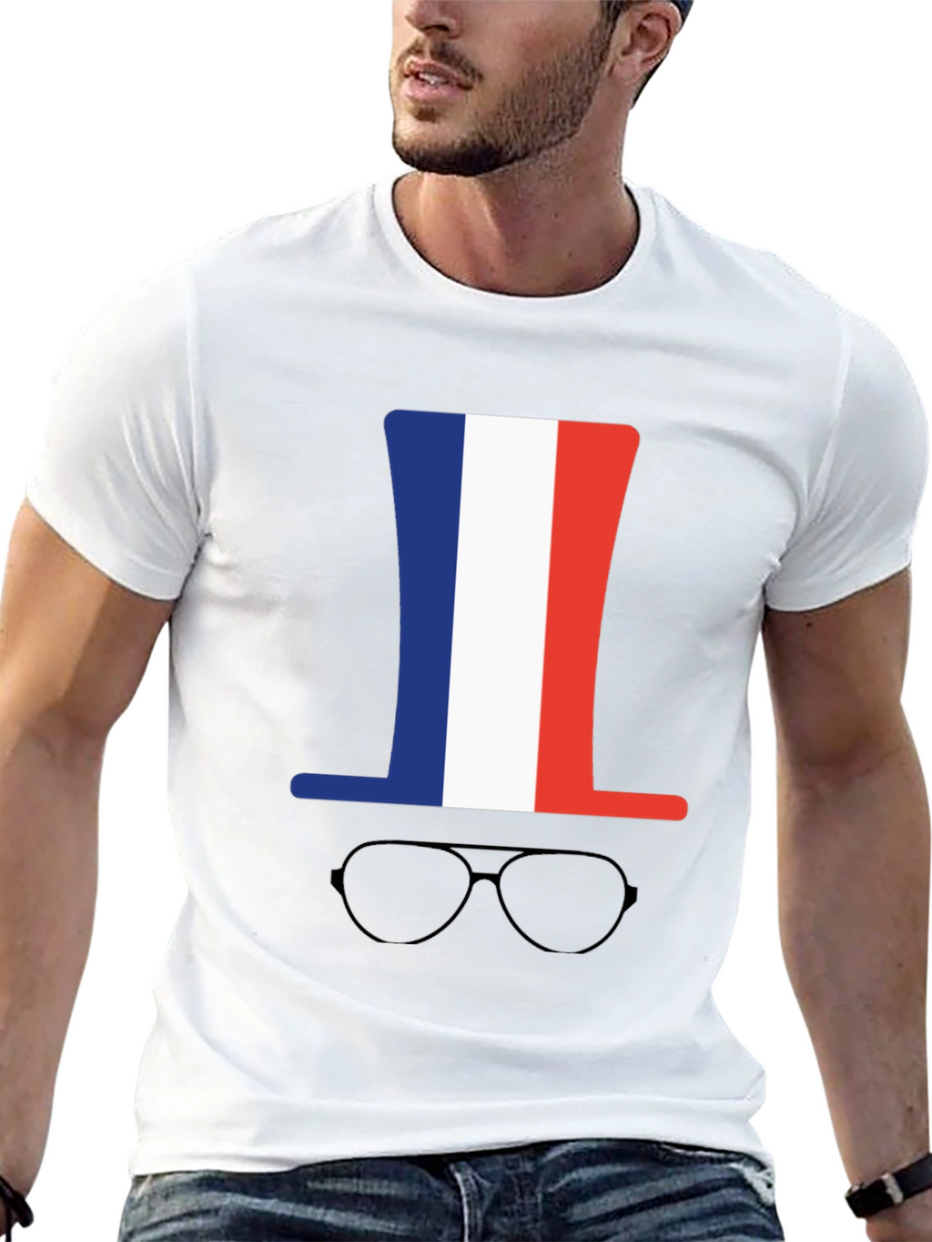 French Flag Hat & Glasses Graphic Tee