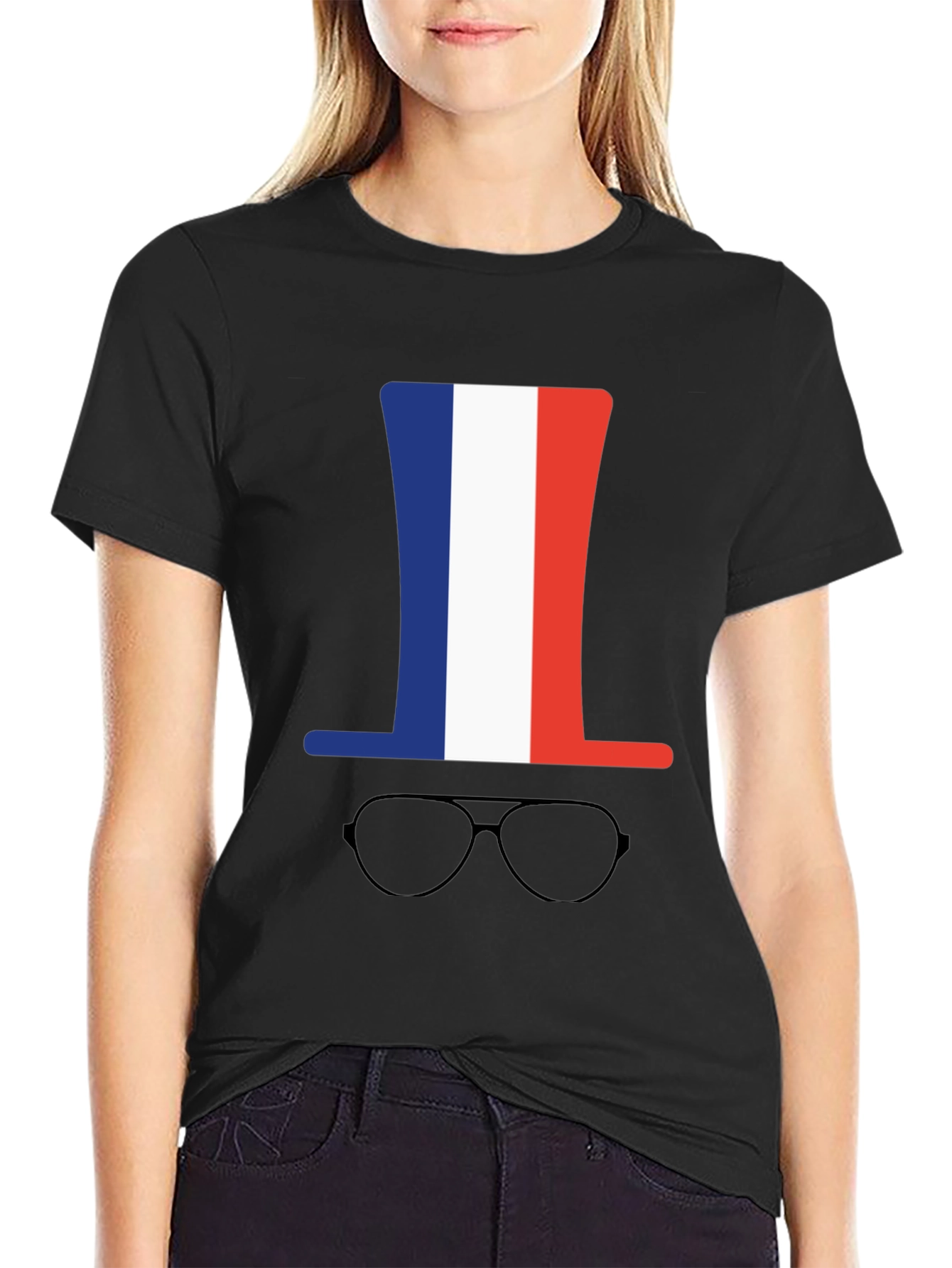 French Flag Hat & Glasses Graphic Tee