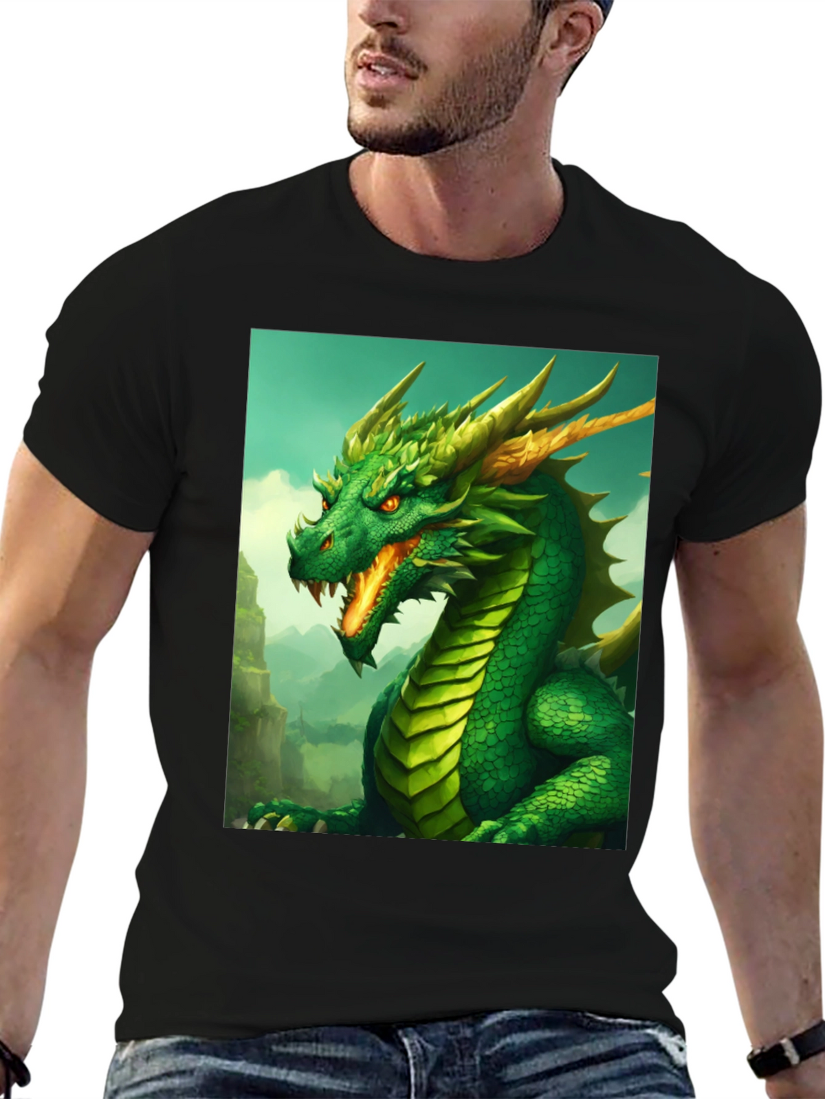 Dragon Graphic Tee - Black Cotton Shirt