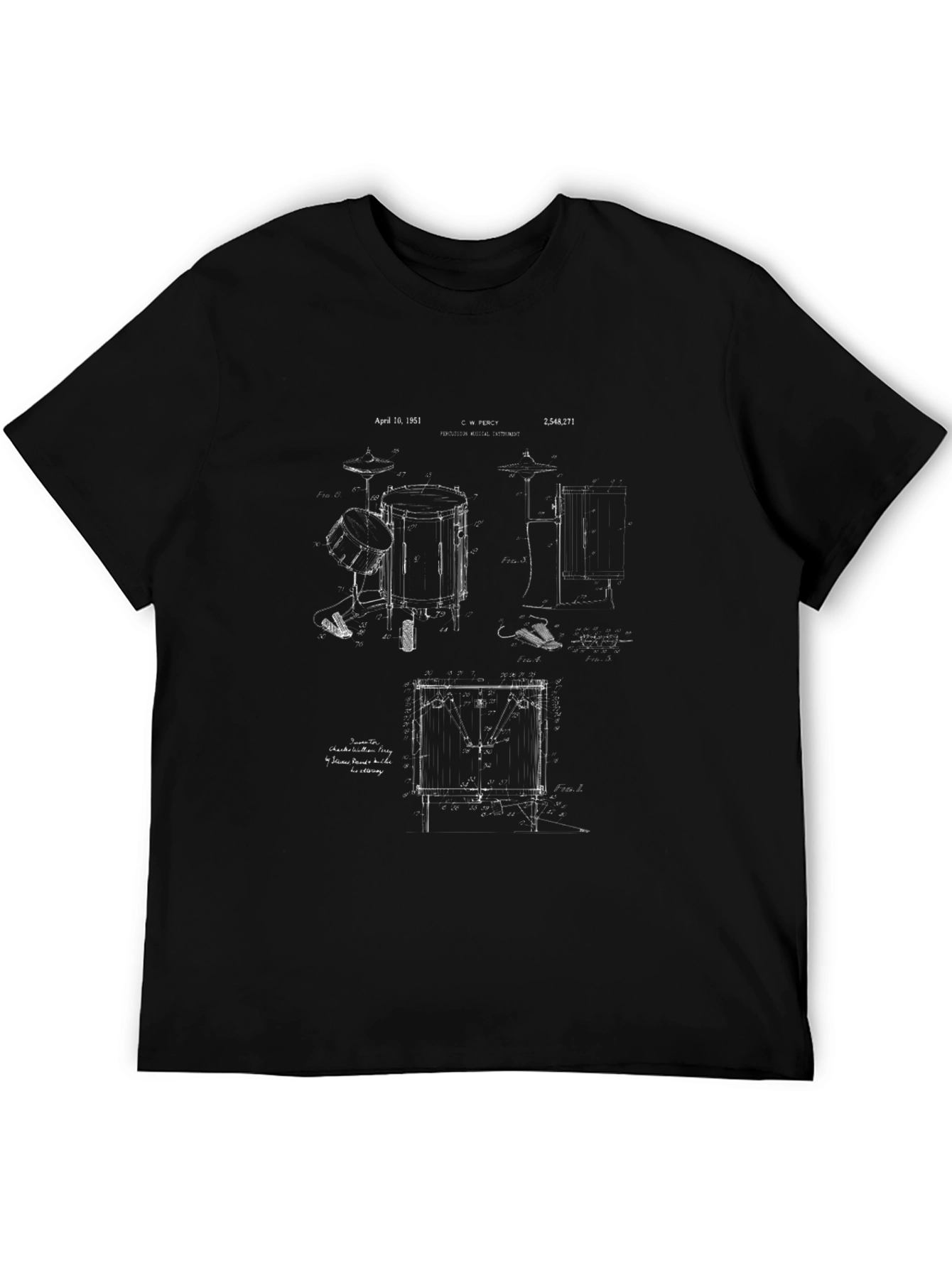Vintage Drum Set Blueprint Graphic T-Shirt