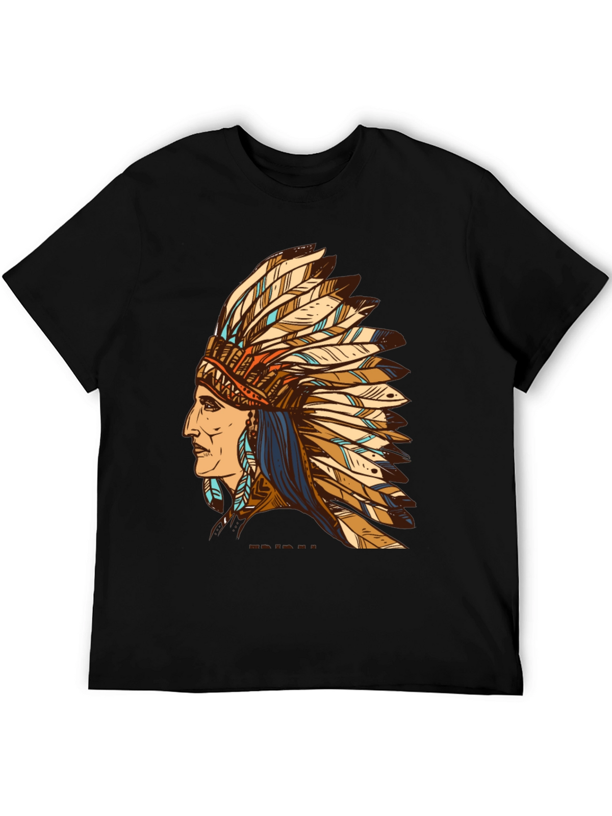 Black Indian Chief Feather Headdress Graphic T-Shirt