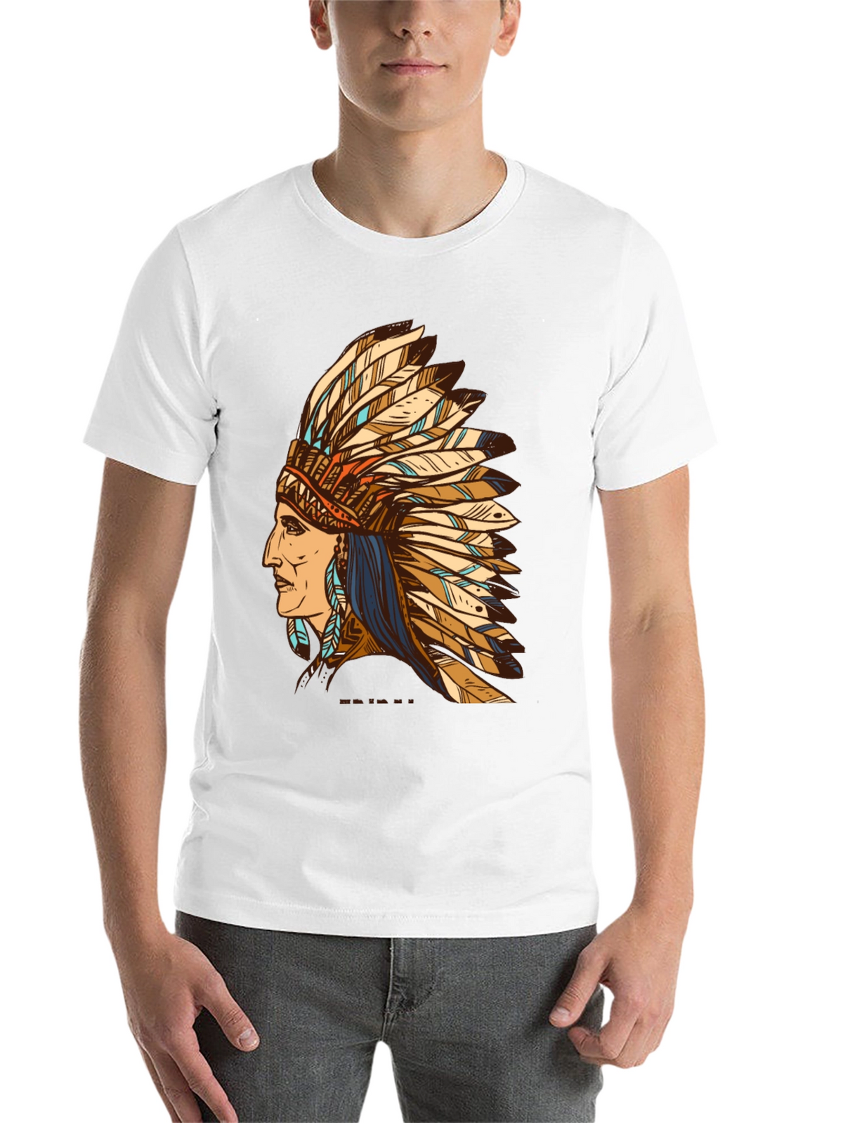 Black Indian Chief Feather Headdress Graphic T-Shirt
