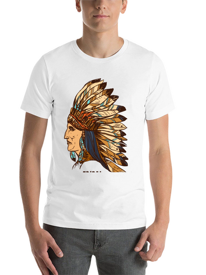 Black Indian Chief Feather Headdress Graphic T-Shirt