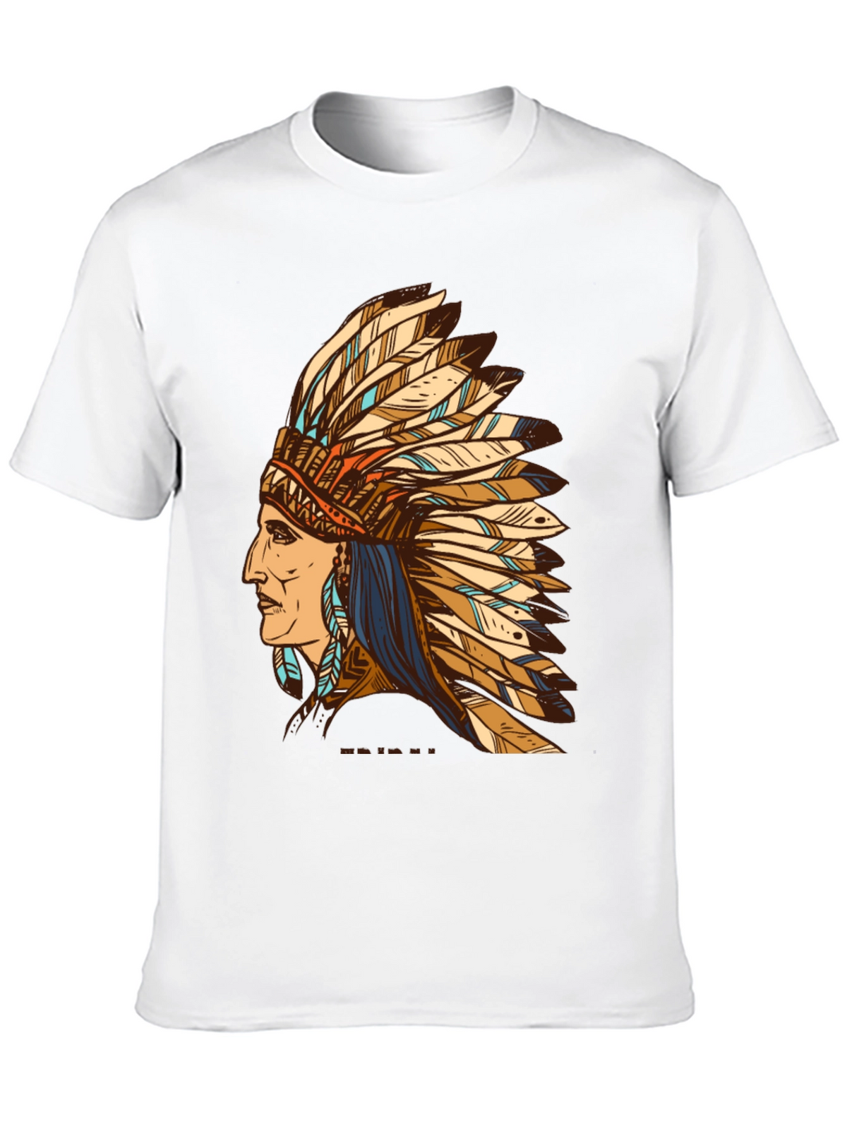 Black Indian Chief Feather Headdress Graphic T-Shirt