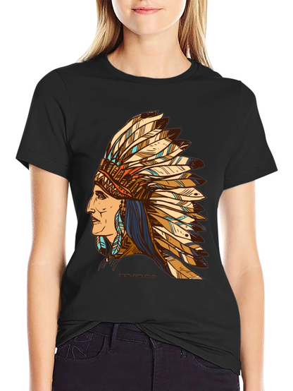 Black Indian Chief Feather Headdress Graphic T-Shirt